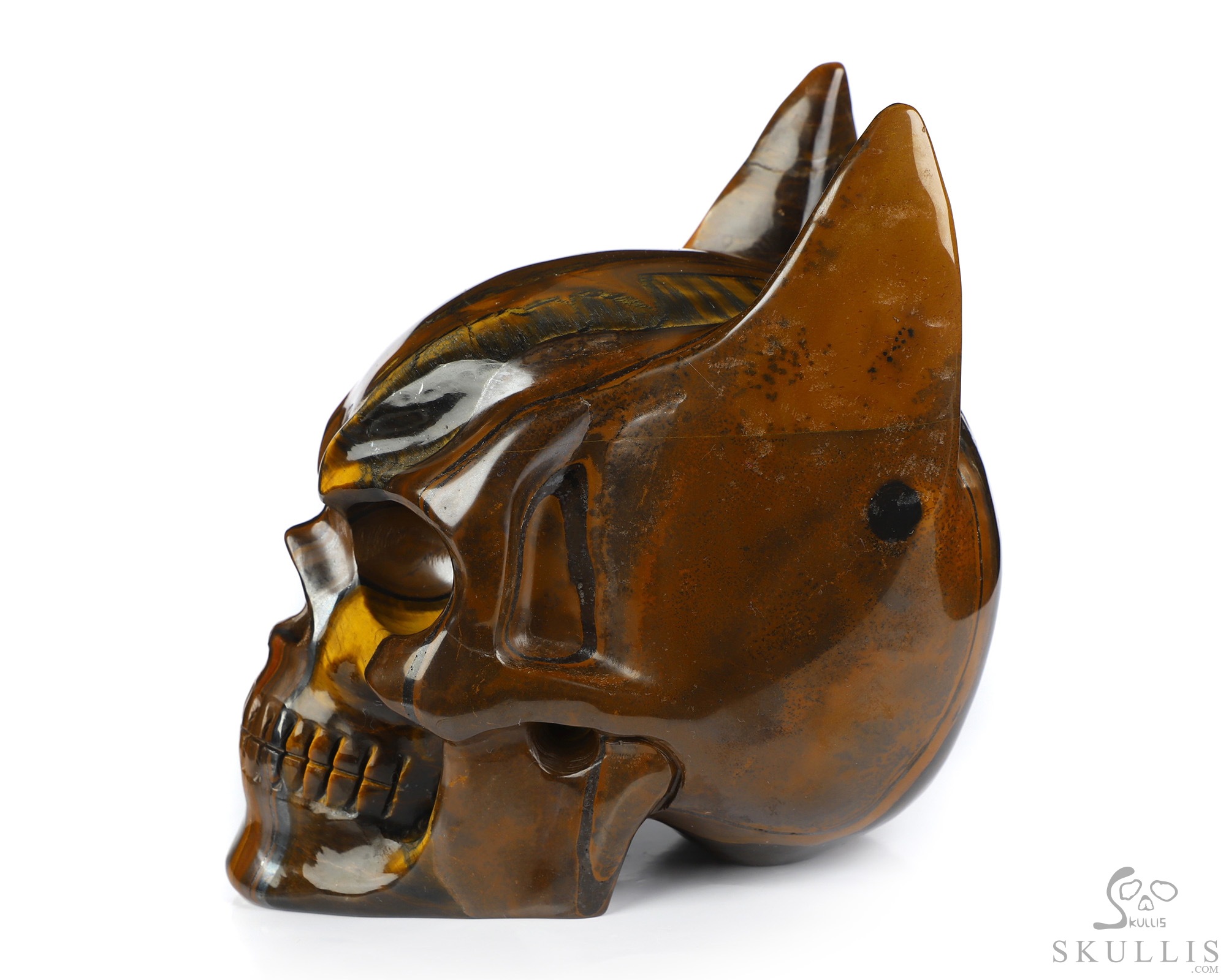 5.0" Tiger Iron Eye Hand Carved Batman Crystal Skull Fine Art Sculpture, Crystal Healing 5.0" Tiger Iron Eye Hand Carved Batman Crystal Skull Fine Art Sculpture, Crystal Healing