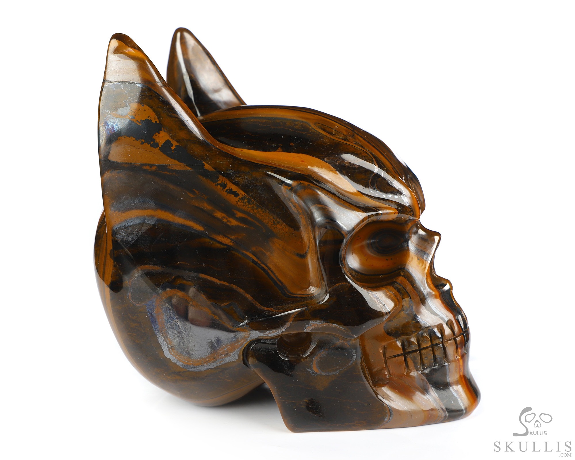 5.0" Tiger Iron Eye Hand Carved Batman Crystal Skull Fine Art Sculpture, Crystal Healing 5.0" Tiger Iron Eye Hand Carved Batman Crystal Skull Fine Art Sculpture, Crystal Healing