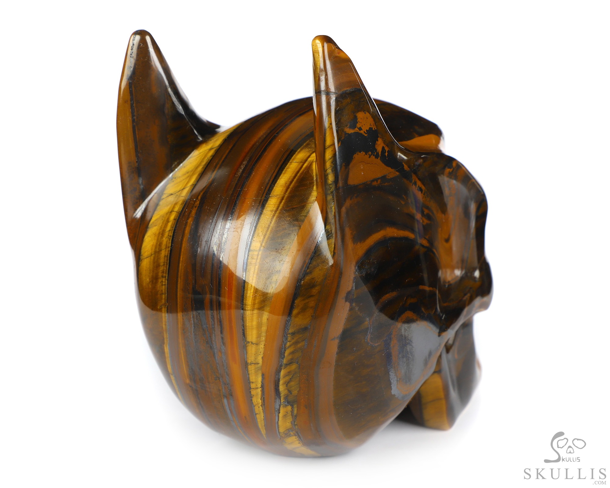 5.0" Tiger Iron Eye Hand Carved Batman Crystal Skull Fine Art Sculpture, Crystal Healing 5.0" Tiger Iron Eye Hand Carved Batman Crystal Skull Fine Art Sculpture, Crystal Healing