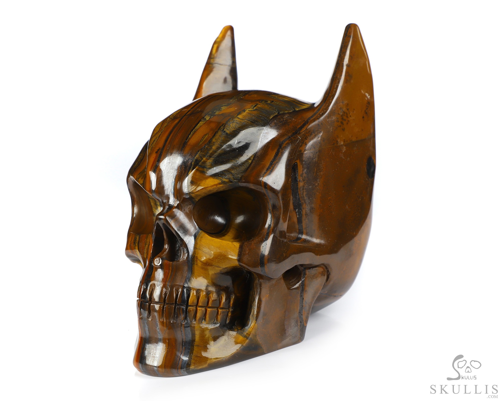 5.0" Tiger Iron Eye Hand Carved Batman Crystal Skull Fine Art Sculpture, Crystal Healing 5.0" Tiger Iron Eye Hand Carved Batman Crystal Skull Fine Art Sculpture, Crystal Healing