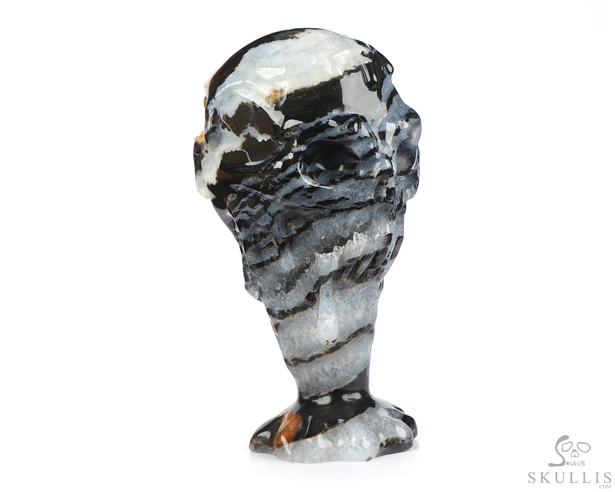 5.7" Black Zebra Agate Hand Carved Icecream Crystal Skull Fine Art Sculpture, Crystal Healing 5.7" Black Zebra Agate Hand Carved Icecream Crystal Skull Fine Art Sculpture, Crystal Healing