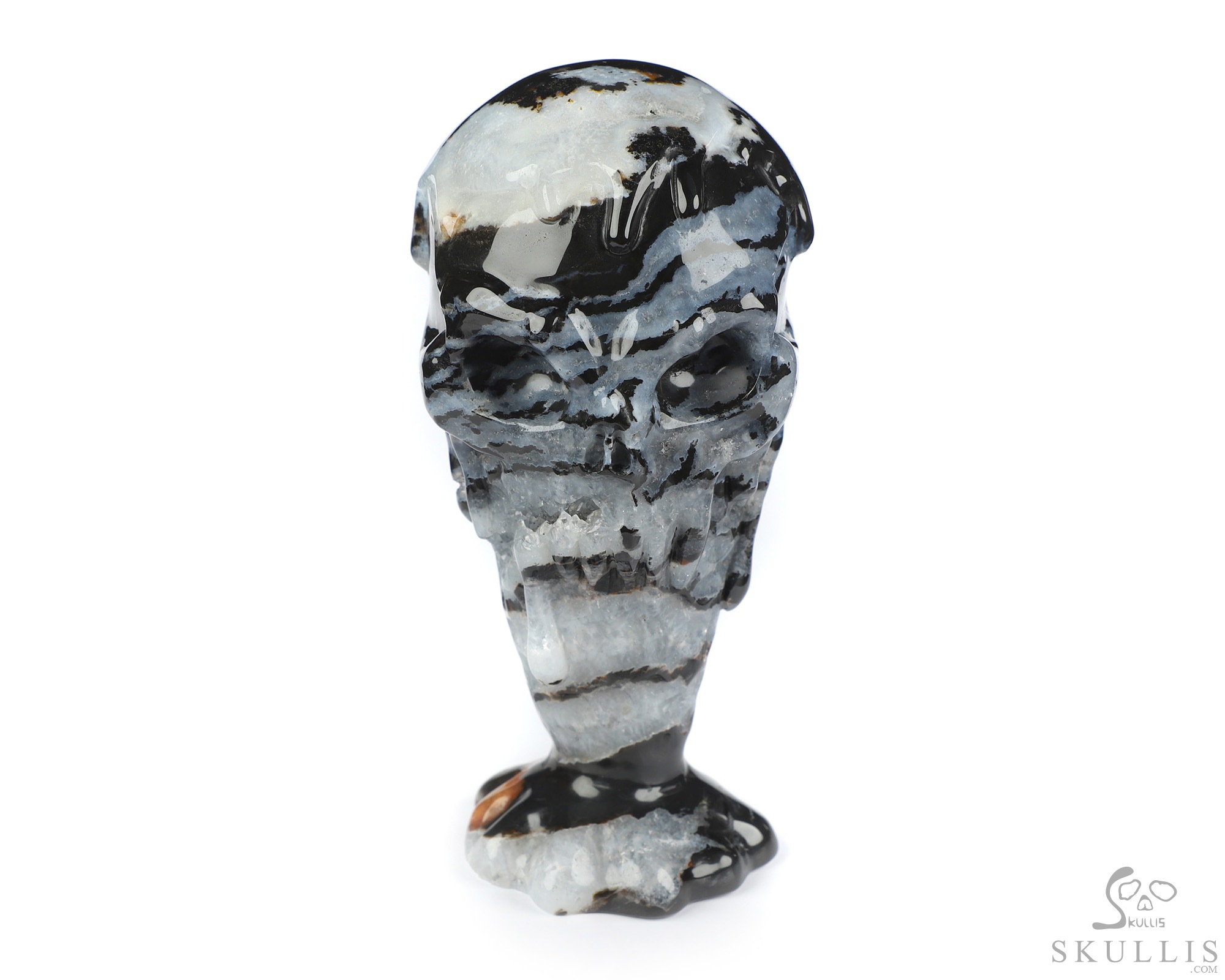 5.7" Black Zebra Agate Hand Carved Icecream Crystal Skull Fine Art Sculpture, Crystal Healing 5.7" Black Zebra Agate Hand Carved Icecream Crystal Skull Fine Art Sculpture, Crystal Healing