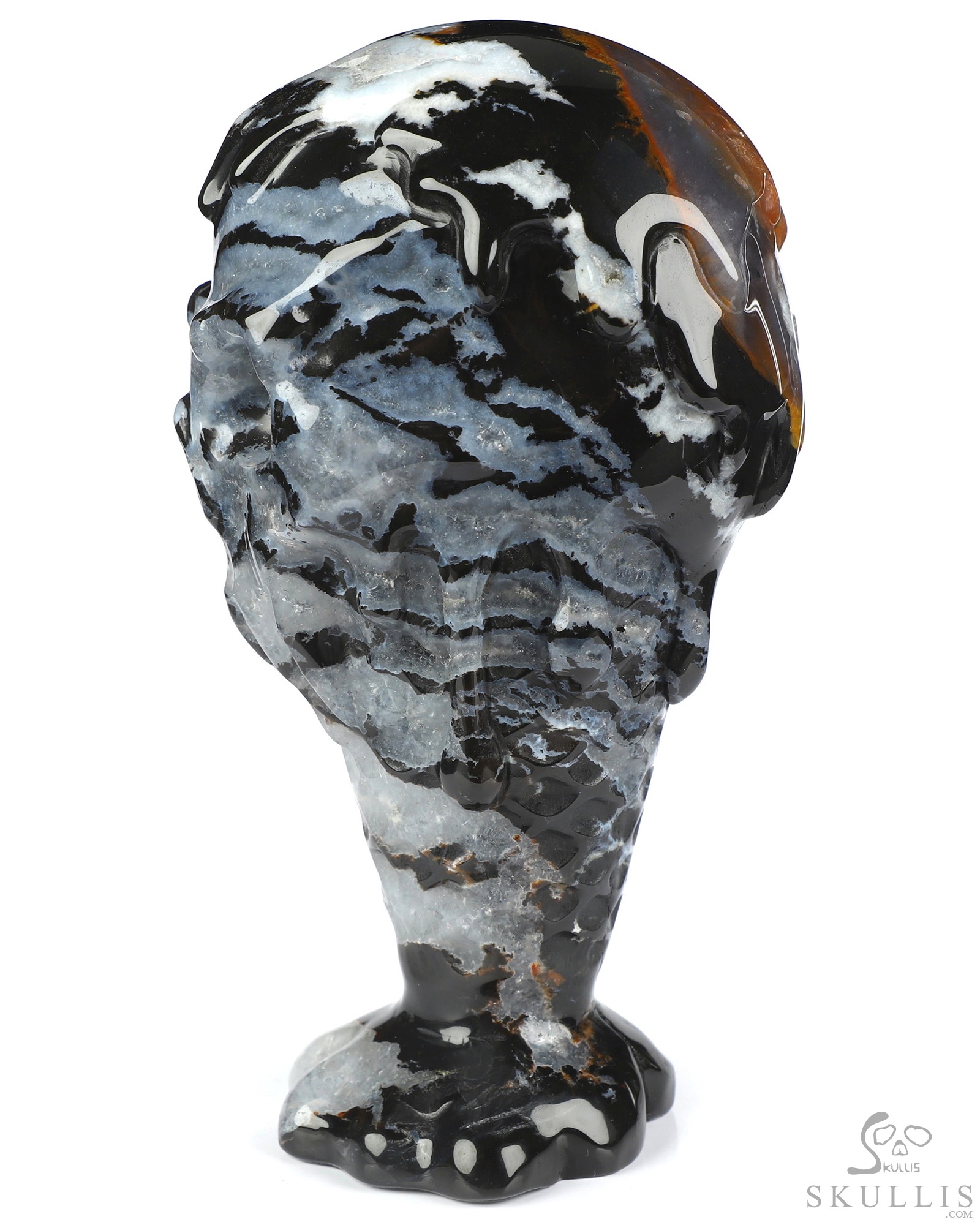 5.7" Black Zebra Agate Hand Carved Icecream Crystal Skull Fine Art Sculpture, Crystal Healing 5.7" Black Zebra Agate Hand Carved Icecream Crystal Skull Fine Art Sculpture, Crystal Healing