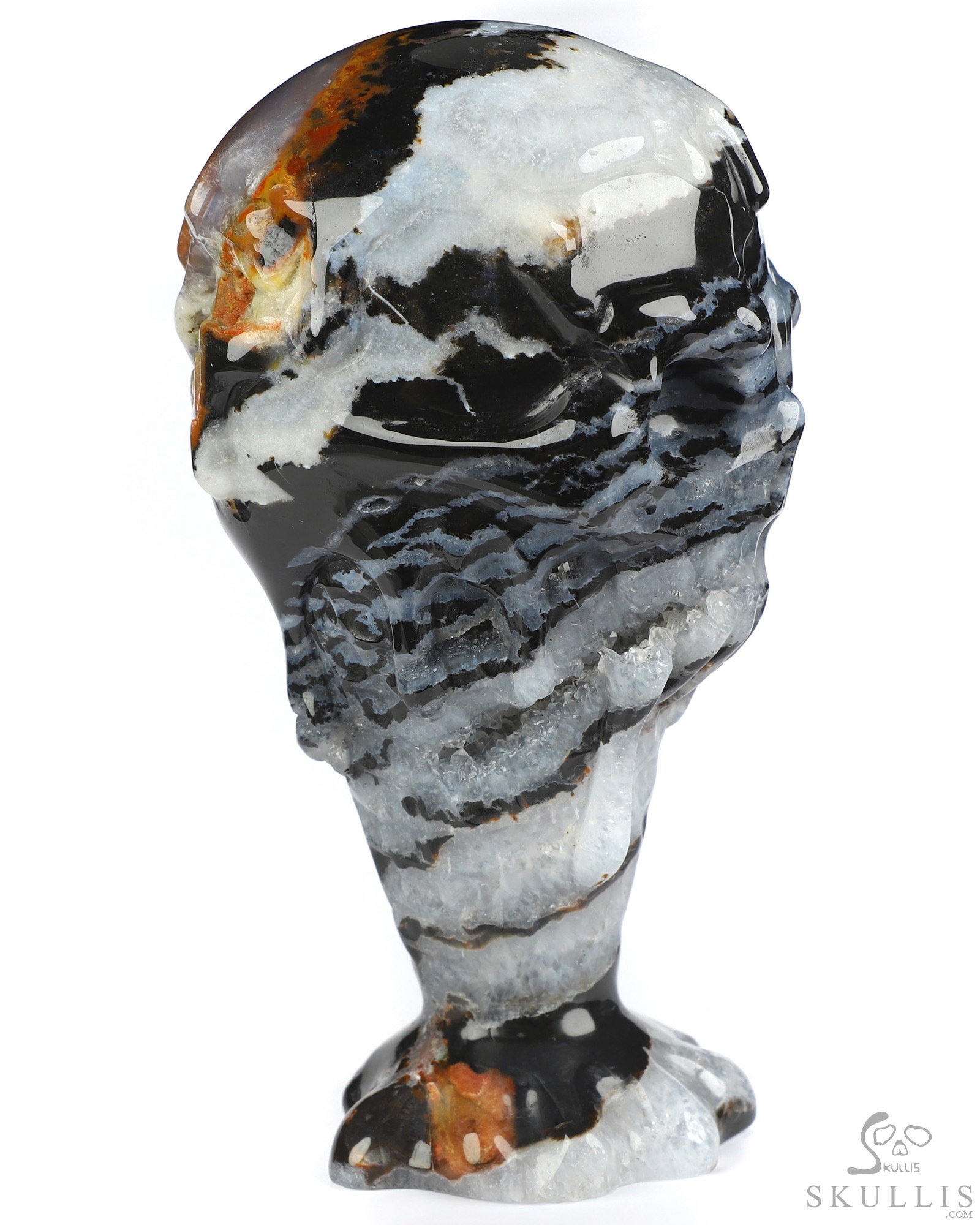 5.7" Black Zebra Agate Hand Carved Icecream Crystal Skull Fine Art Sculpture, Crystal Healing 5.7" Black Zebra Agate Hand Carved Icecream Crystal Skull Fine Art Sculpture, Crystal Healing