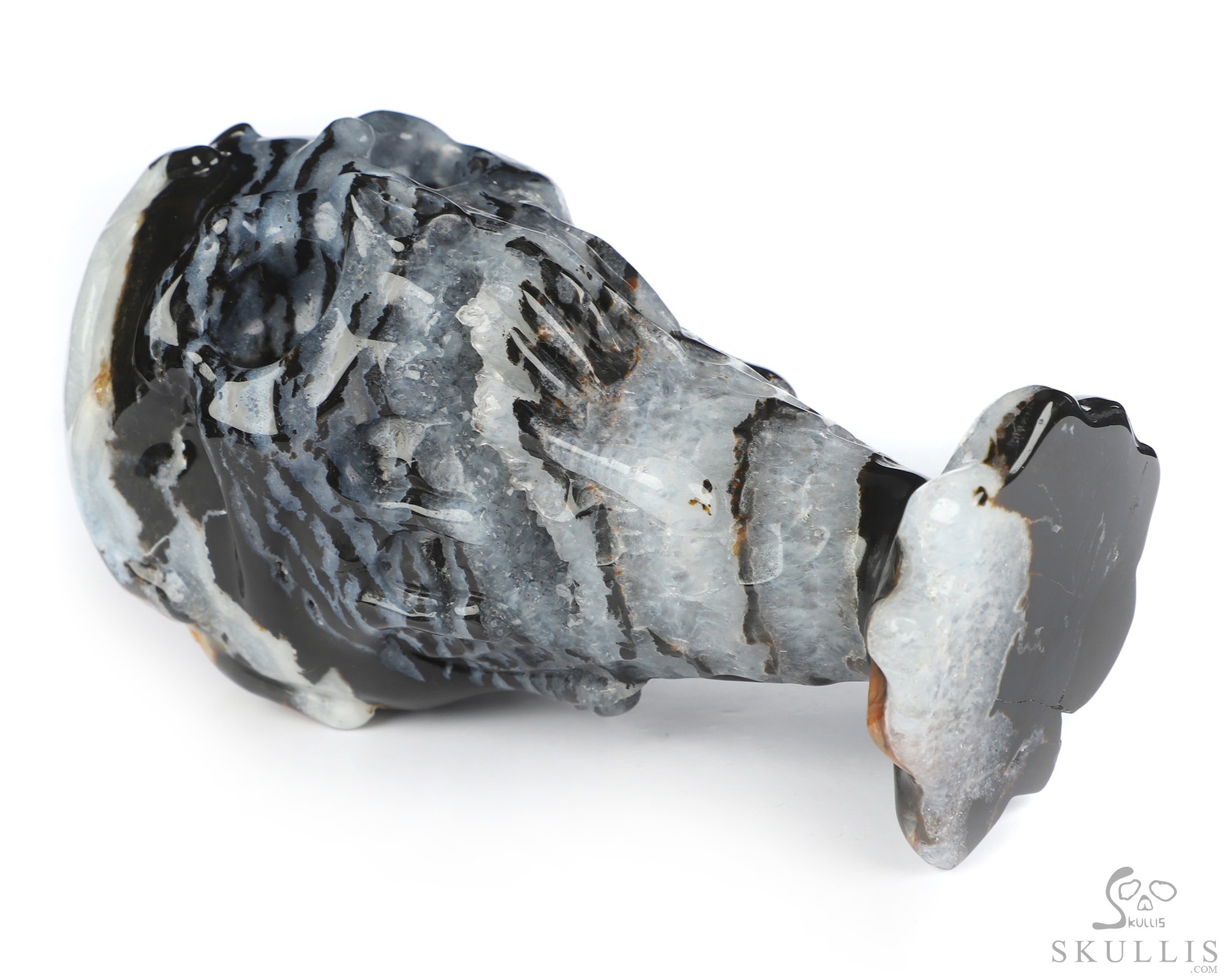 5.7" Black Zebra Agate Hand Carved Icecream Crystal Skull Fine Art Sculpture, Crystal Healing 5.7" Black Zebra Agate Hand Carved Icecream Crystal Skull Fine Art Sculpture, Crystal Healing