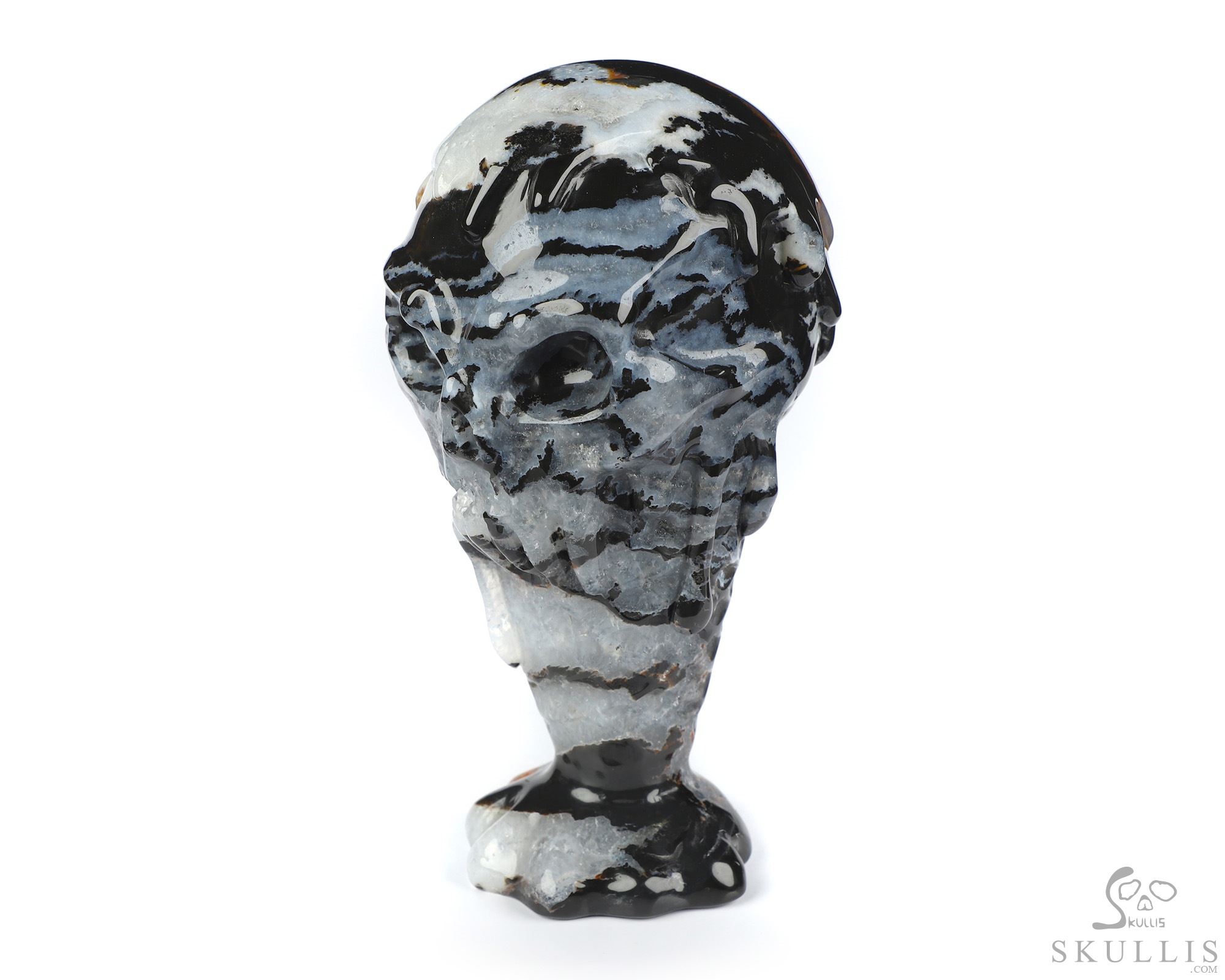 5.7" Black Zebra Agate Hand Carved Icecream Crystal Skull Fine Art Sculpture, Crystal Healing 5.7" Black Zebra Agate Hand Carved Icecream Crystal Skull Fine Art Sculpture, Crystal Healing