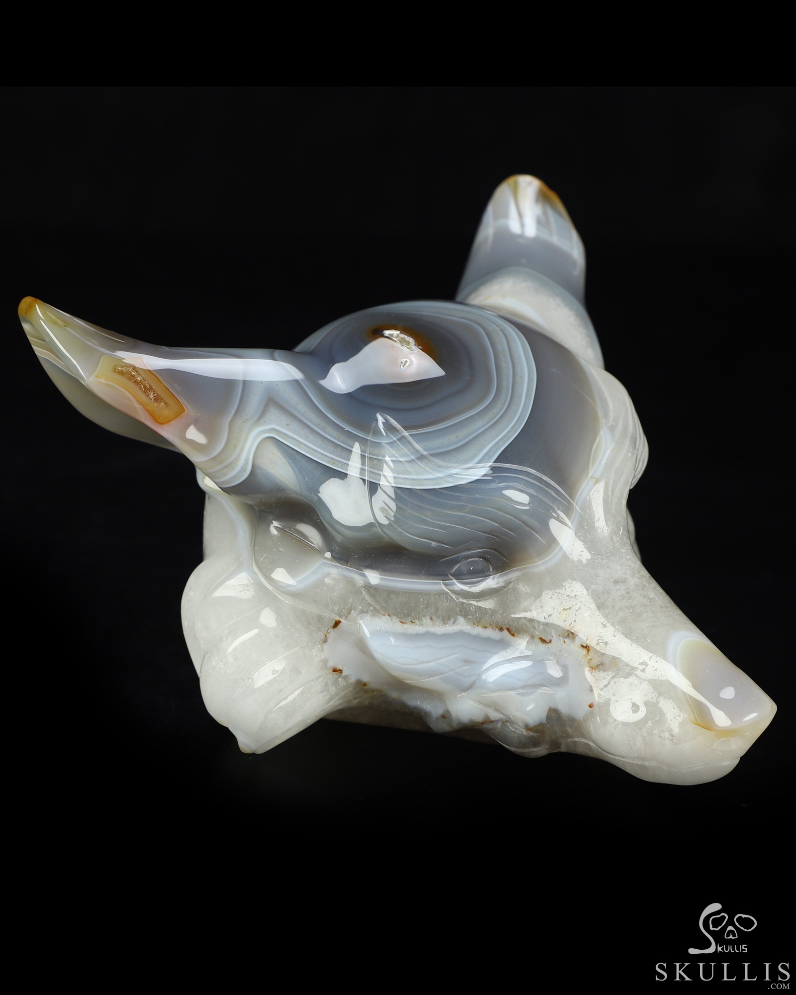 5.2" Premium Brazilian Agate Hand Carved Crystal Fox Fine Art Sculpture, Crystal Healing 5.2" Premium Brazilian Agate Hand Carved Crystal Fox Fine Art Sculpture, Crystal Healing