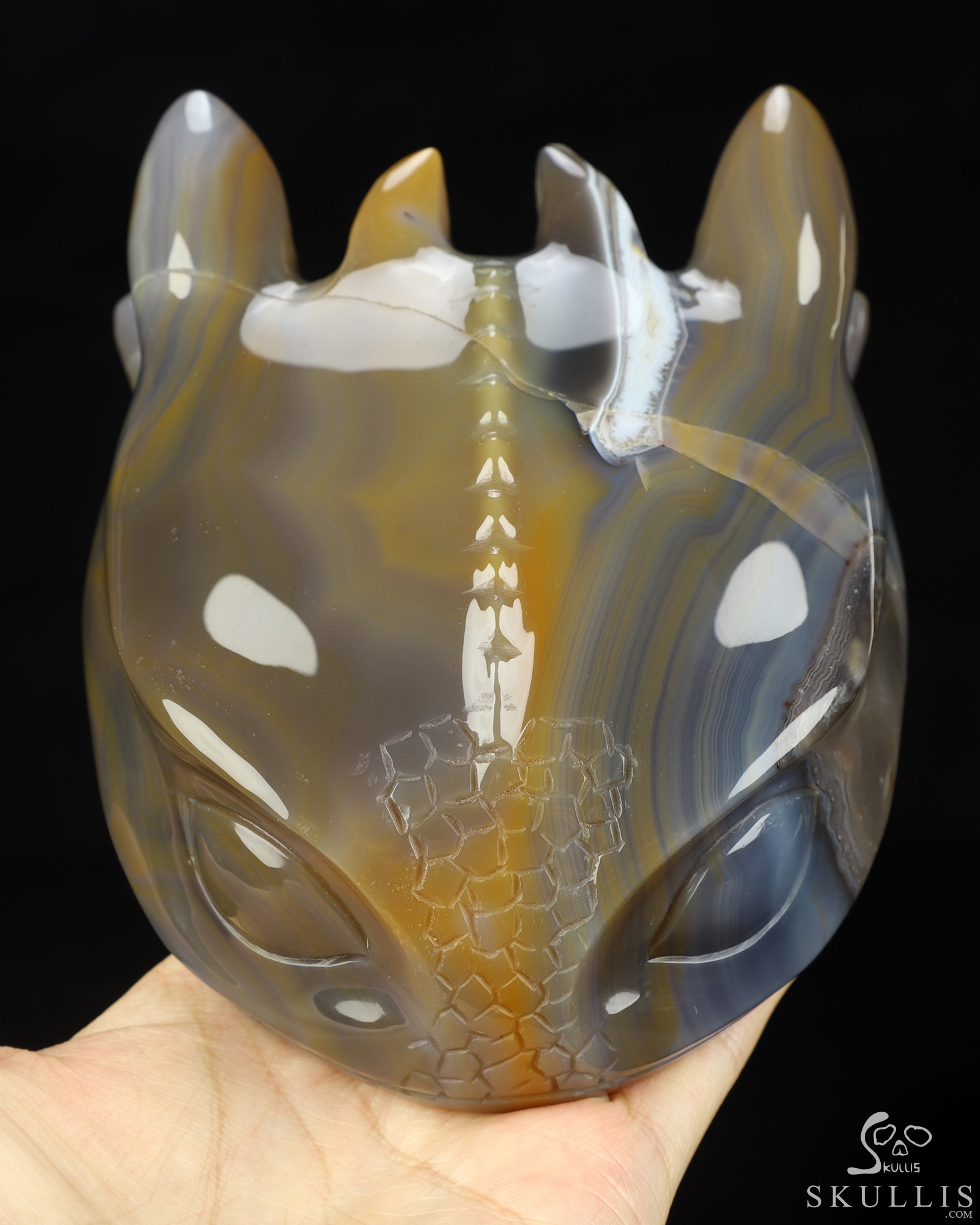 4.8" Banded Agate Hand Carved Crystal Toothless Dragon Fine Art Sculpture, Crystal Healing 4.8" Banded Agate Hand Carved Crystal Toothless Dragon Fine Art Sculpture, Crystal Healing
