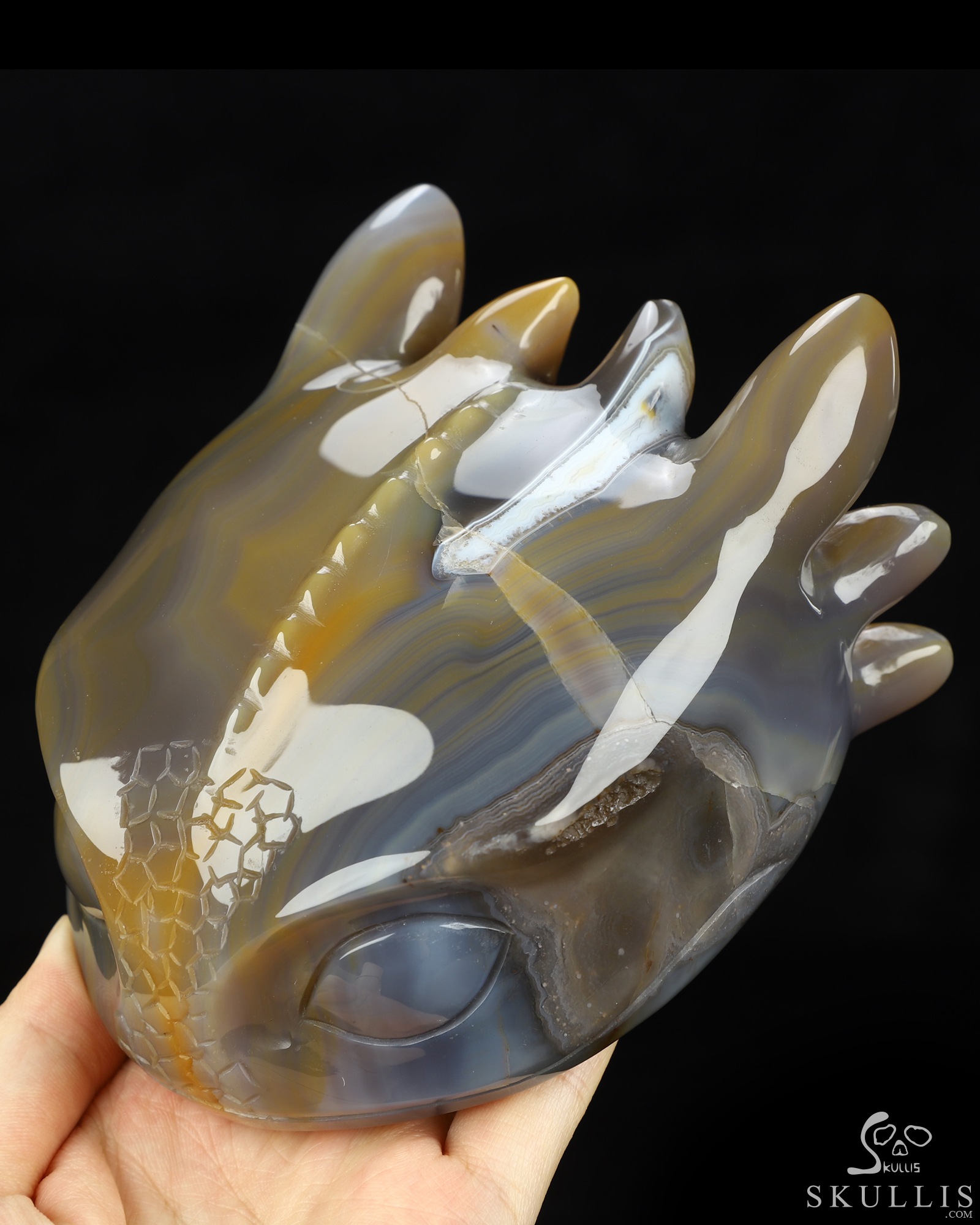 4.8" Banded Agate Hand Carved Crystal Toothless Dragon Fine Art Sculpture, Crystal Healing 4.8" Banded Agate Hand Carved Crystal Toothless Dragon Fine Art Sculpture, Crystal Healing