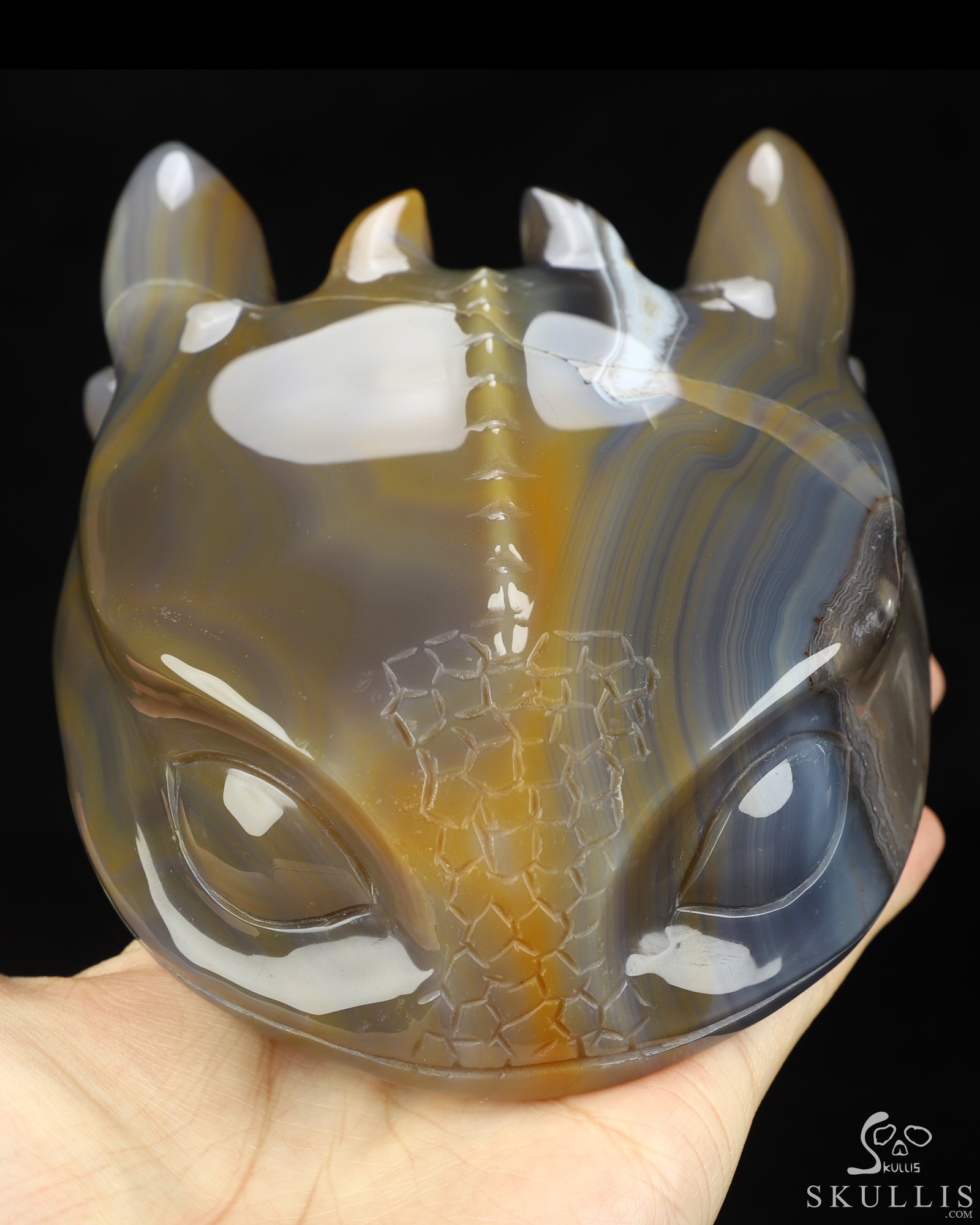 4.8" Banded Agate Hand Carved Crystal Toothless Dragon Fine Art Sculpture, Crystal Healing 4.8" Banded Agate Hand Carved Crystal Toothless Dragon Fine Art Sculpture, Crystal Healing
