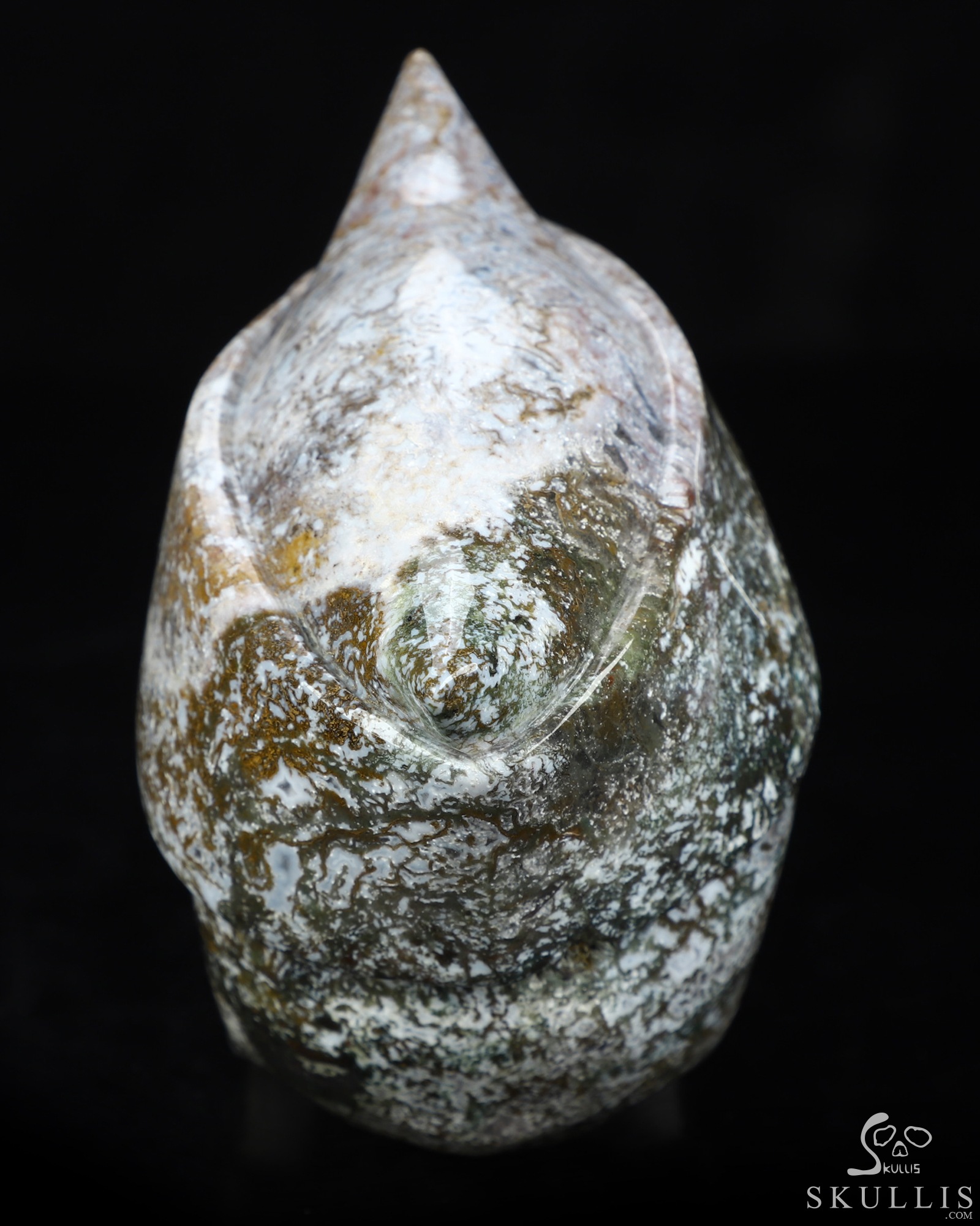 5.0" Green Moss Agate Hand Carved Crystal Skull and Navy Cap Fine Art Sculpture, Crystal Healing 5.0" Green Moss Agate Hand Carved Crystal Skull and Navy Cap Fine Art Sculpture, Crystal Healing