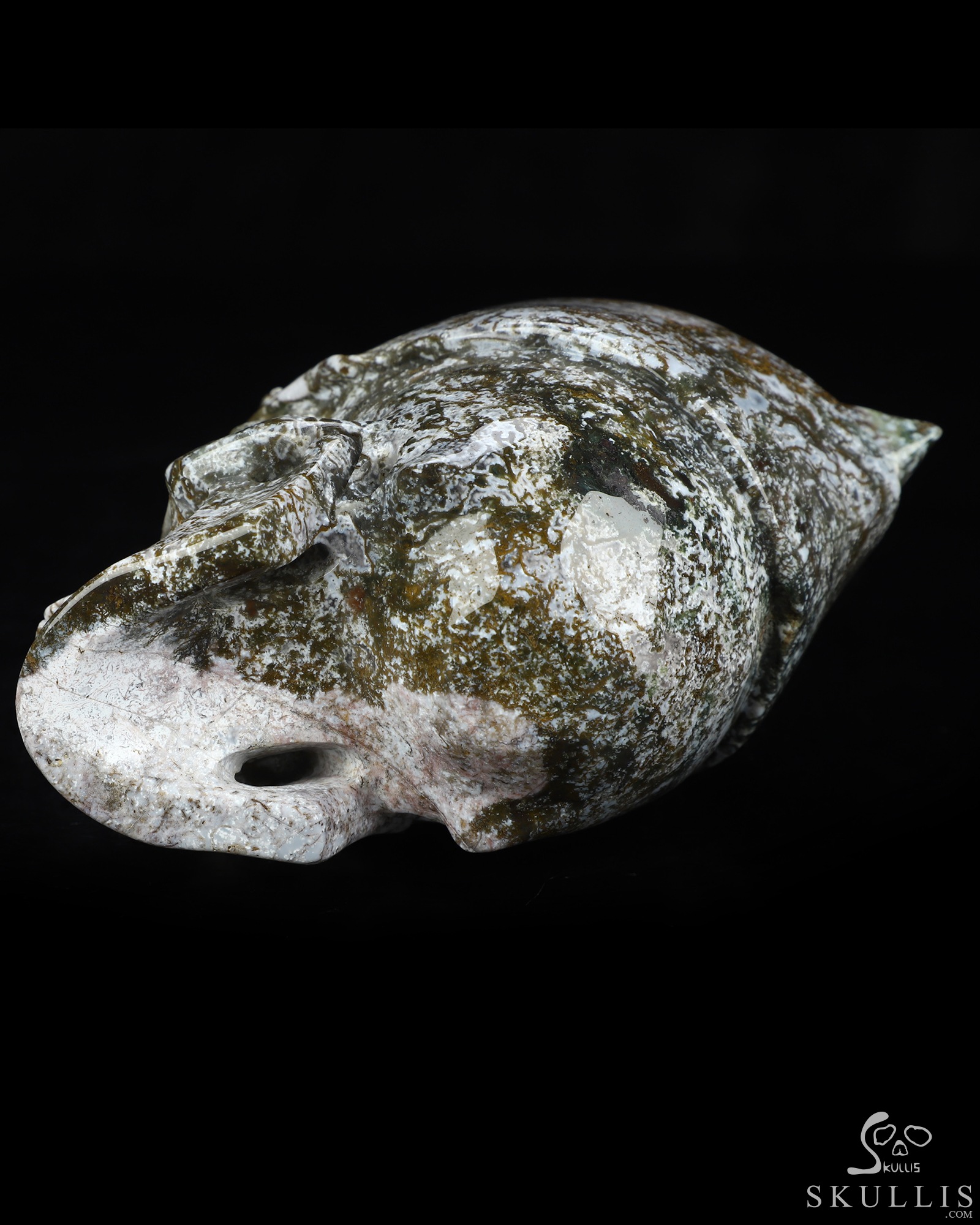 5.0" Green Moss Agate Hand Carved Crystal Skull and Navy Cap Fine Art Sculpture, Crystal Healing 5.0" Green Moss Agate Hand Carved Crystal Skull and Navy Cap Fine Art Sculpture, Crystal Healing