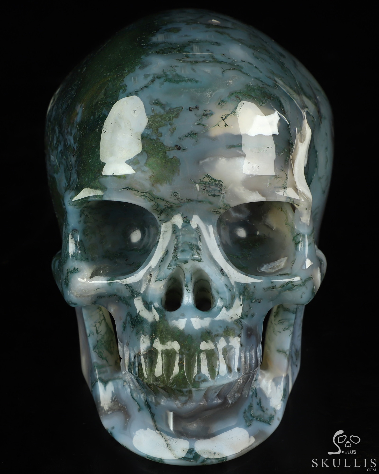 5.1" Green Moss Agate Hand Carved Crystal Skull, Super Realistic, Crystal Healing 5.1" Green Moss Agate Hand Carved Crystal Skull, Super Realistic, Crystal Healing