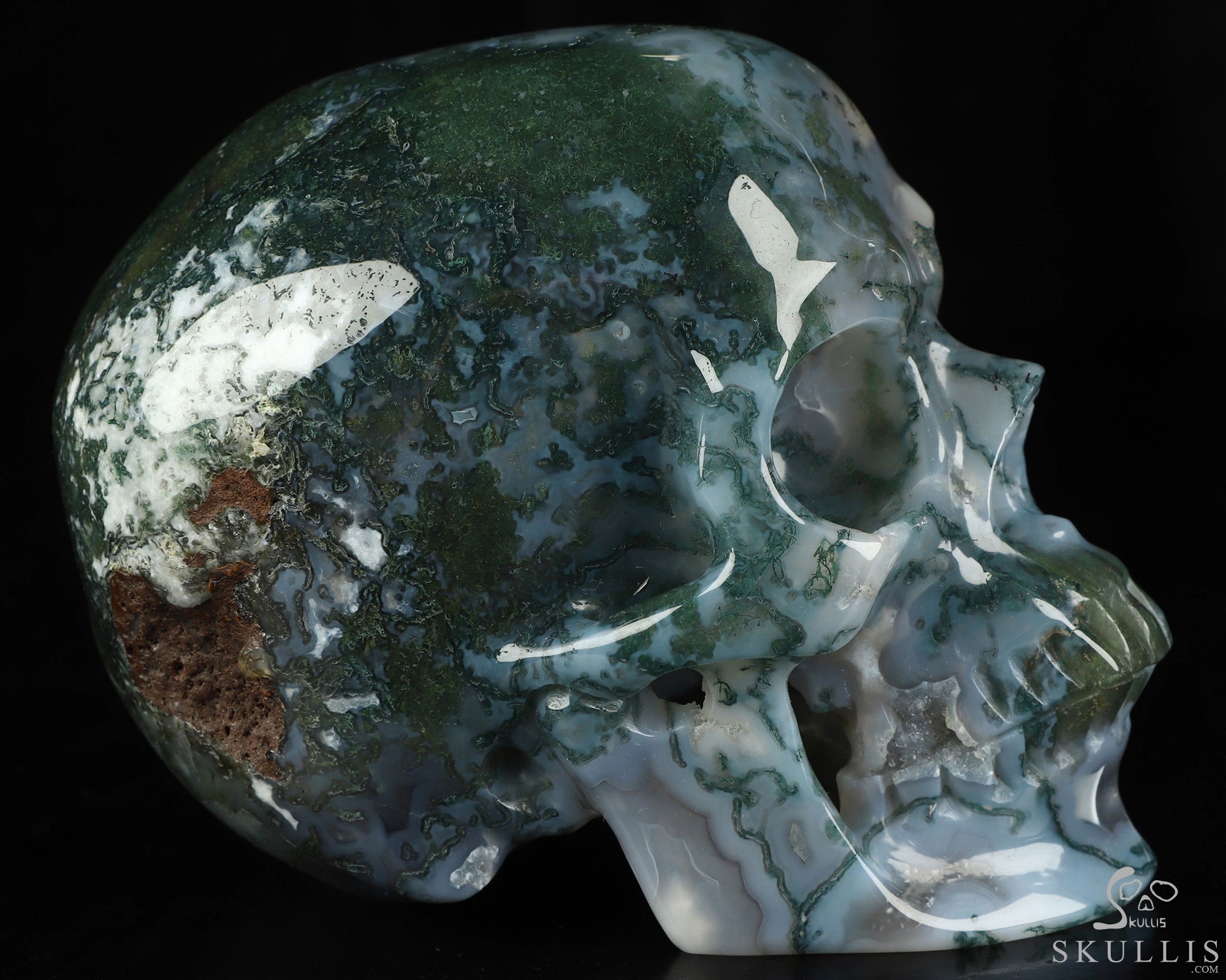 5.1" Green Moss Agate Hand Carved Crystal Skull, Super Realistic, Crystal Healing 5.1" Green Moss Agate Hand Carved Crystal Skull, Super Realistic, Crystal Healing