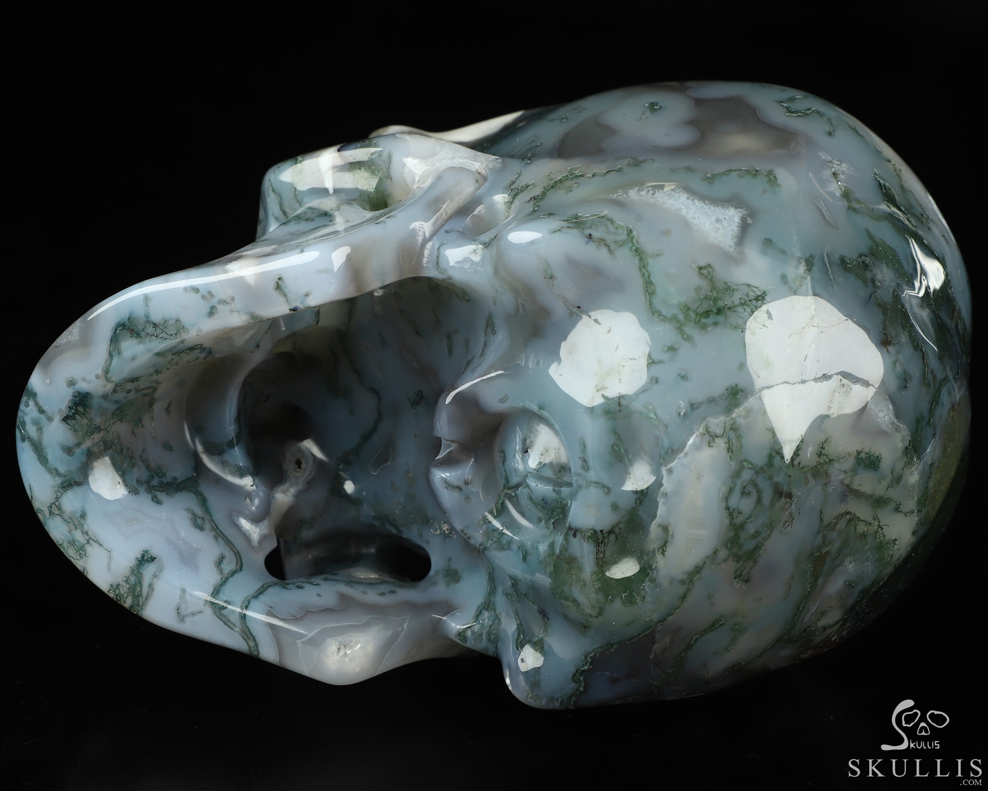 5.1" Green Moss Agate Hand Carved Crystal Skull, Super Realistic, Crystal Healing 5.1" Green Moss Agate Hand Carved Crystal Skull, Super Realistic, Crystal Healing