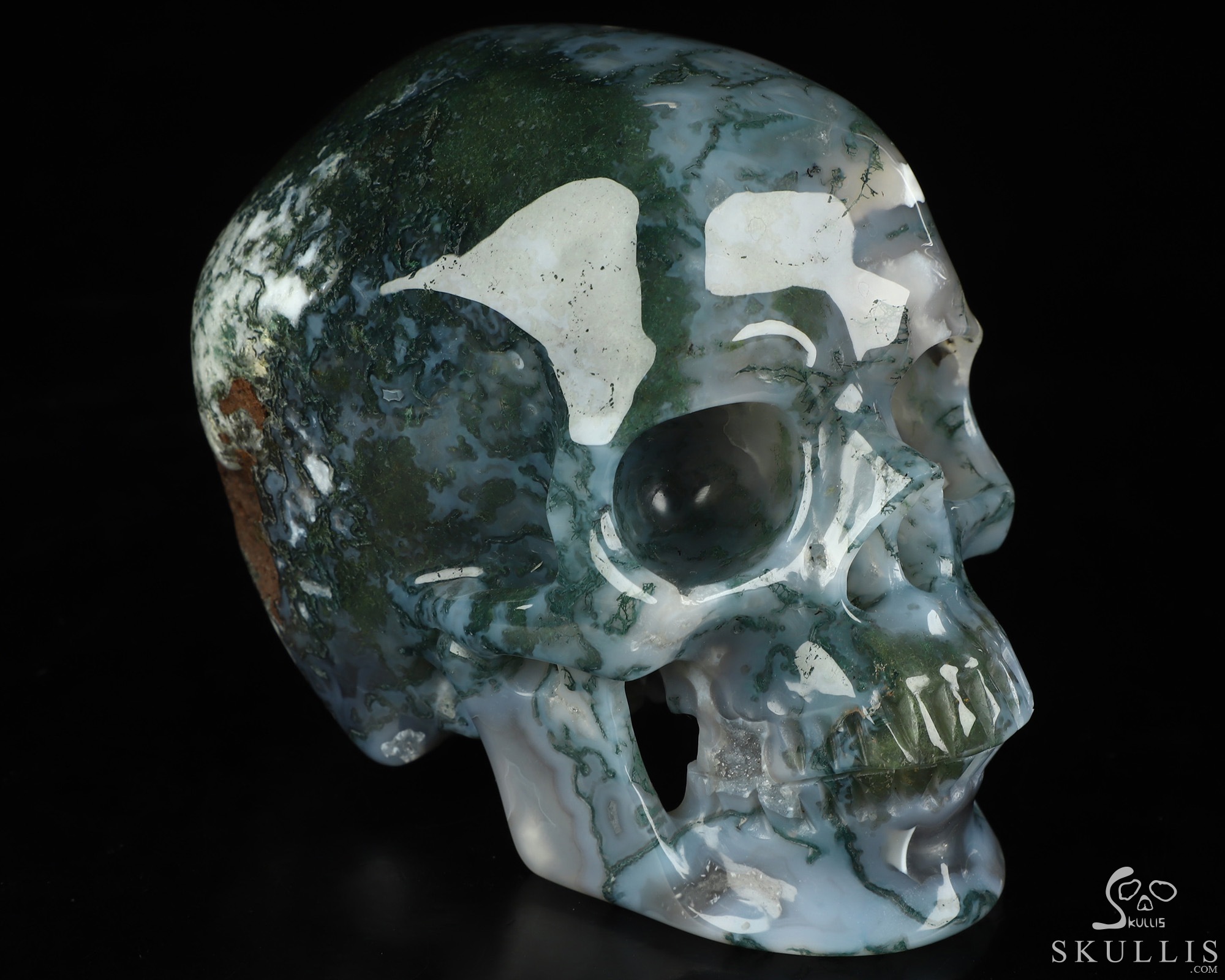 5.1" Green Moss Agate Hand Carved Crystal Skull, Super Realistic, Crystal Healing 5.1" Green Moss Agate Hand Carved Crystal Skull, Super Realistic, Crystal Healing