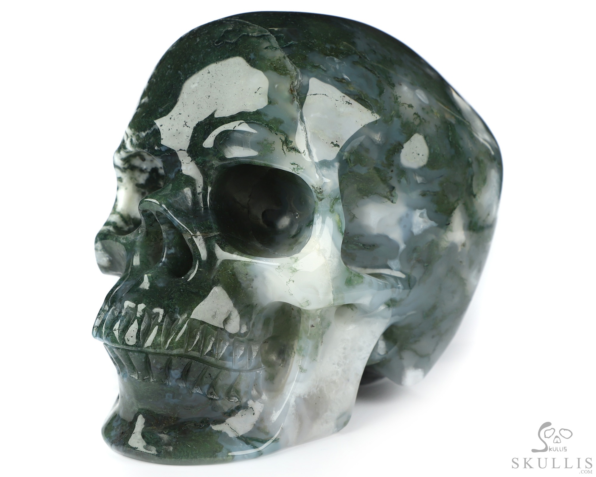 5.1" Green Moss Agate Hand Carved Crystal Skull, Super Realistic, Crystal Healing 5.1" Green Moss Agate Hand Carved Crystal Skull, Super Realistic, Crystal Healing
