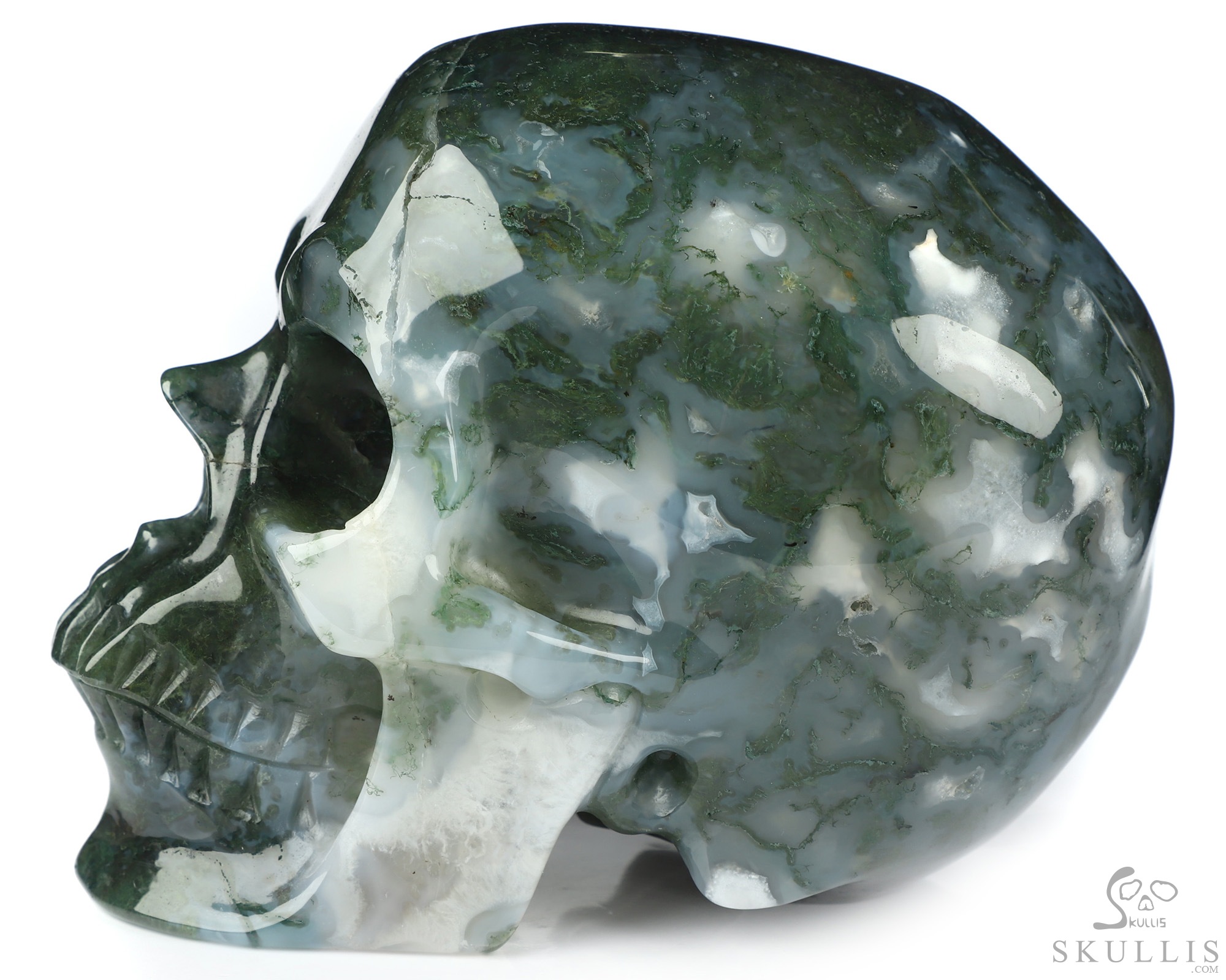 5.1" Green Moss Agate Hand Carved Crystal Skull, Super Realistic, Crystal Healing 5.1" Green Moss Agate Hand Carved Crystal Skull, Super Realistic, Crystal Healing