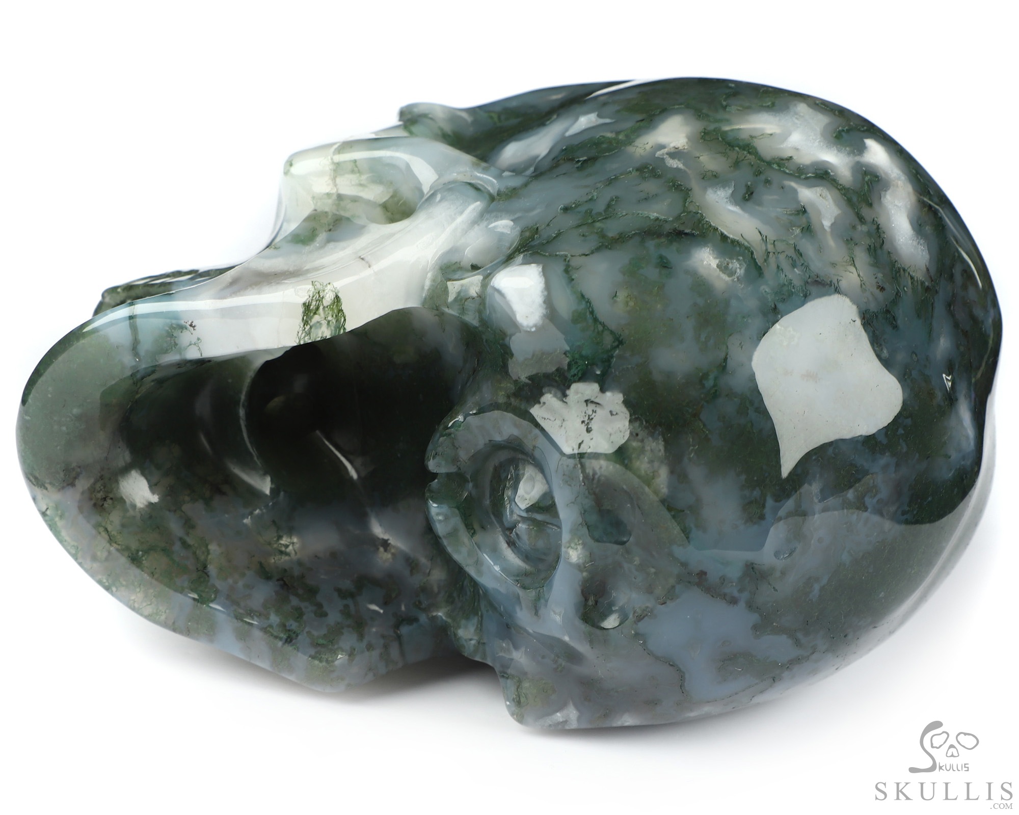 5.1" Green Moss Agate Hand Carved Crystal Skull, Super Realistic, Crystal Healing 5.1" Green Moss Agate Hand Carved Crystal Skull, Super Realistic, Crystal Healing