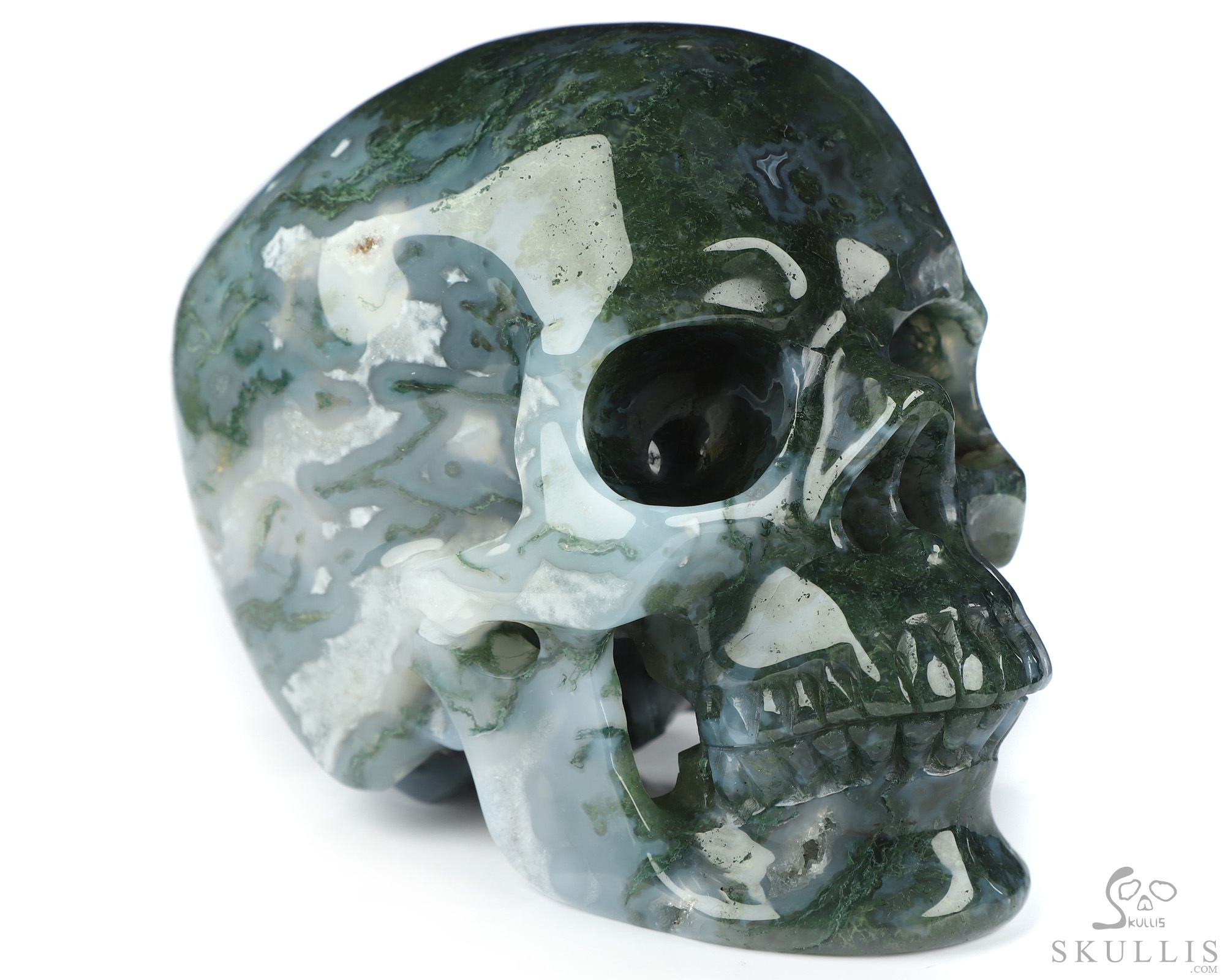 4.4" Green Moss Agate Hand Carved Crystal Skull, Super Realistic, Crystal Healing 4.4" Green Moss Agate Hand Carved Crystal Skull, Super Realistic, Crystal Healing