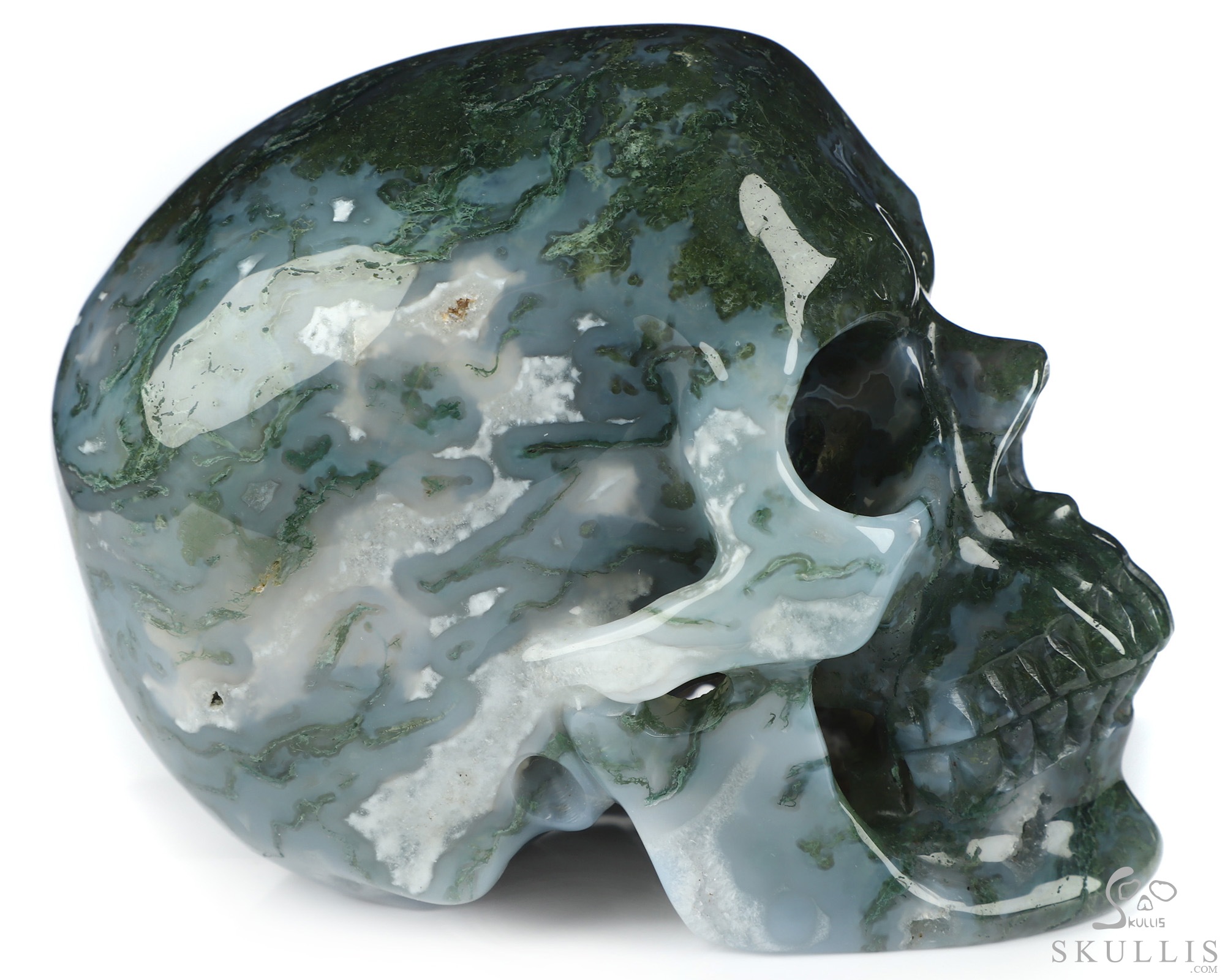 4.4" Green Moss Agate Hand Carved Crystal Skull, Super Realistic, Crystal Healing 4.4" Green Moss Agate Hand Carved Crystal Skull, Super Realistic, Crystal Healing