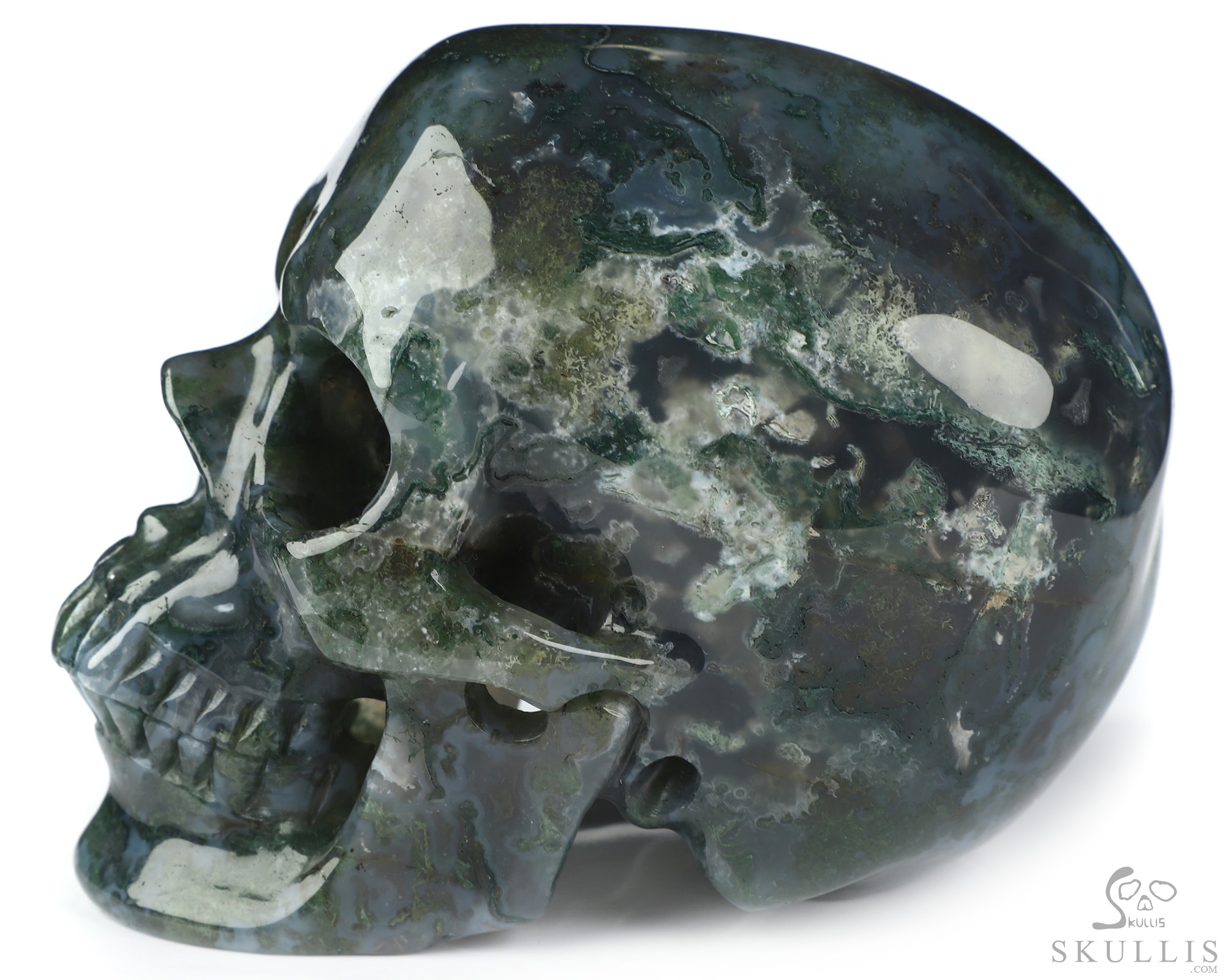 4.4" Green Moss Agate Hand Carved Crystal Skull, Super Realistic, Crystal Healing 4.4" Green Moss Agate Hand Carved Crystal Skull, Super Realistic, Crystal Healing