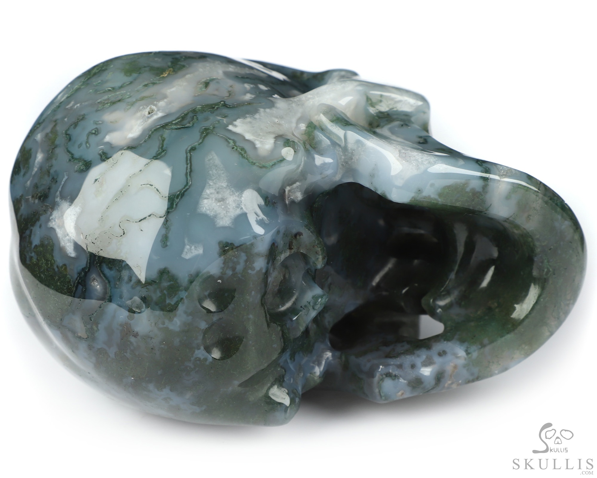4.4" Green Moss Agate Hand Carved Crystal Skull, Super Realistic, Crystal Healing 4.4" Green Moss Agate Hand Carved Crystal Skull, Super Realistic, Crystal Healing