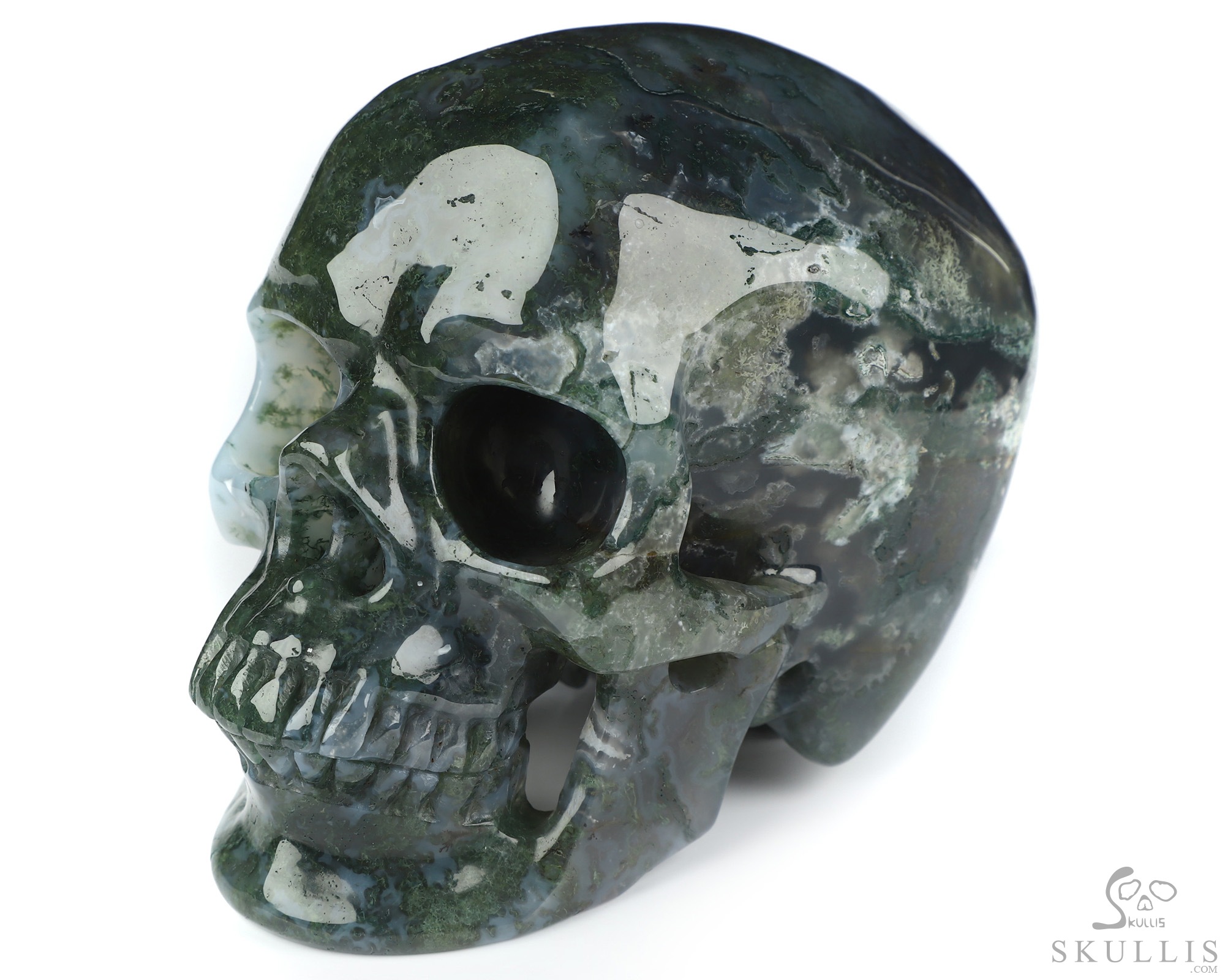 4.4" Green Moss Agate Hand Carved Crystal Skull, Super Realistic, Crystal Healing 4.4" Green Moss Agate Hand Carved Crystal Skull, Super Realistic, Crystal Healing