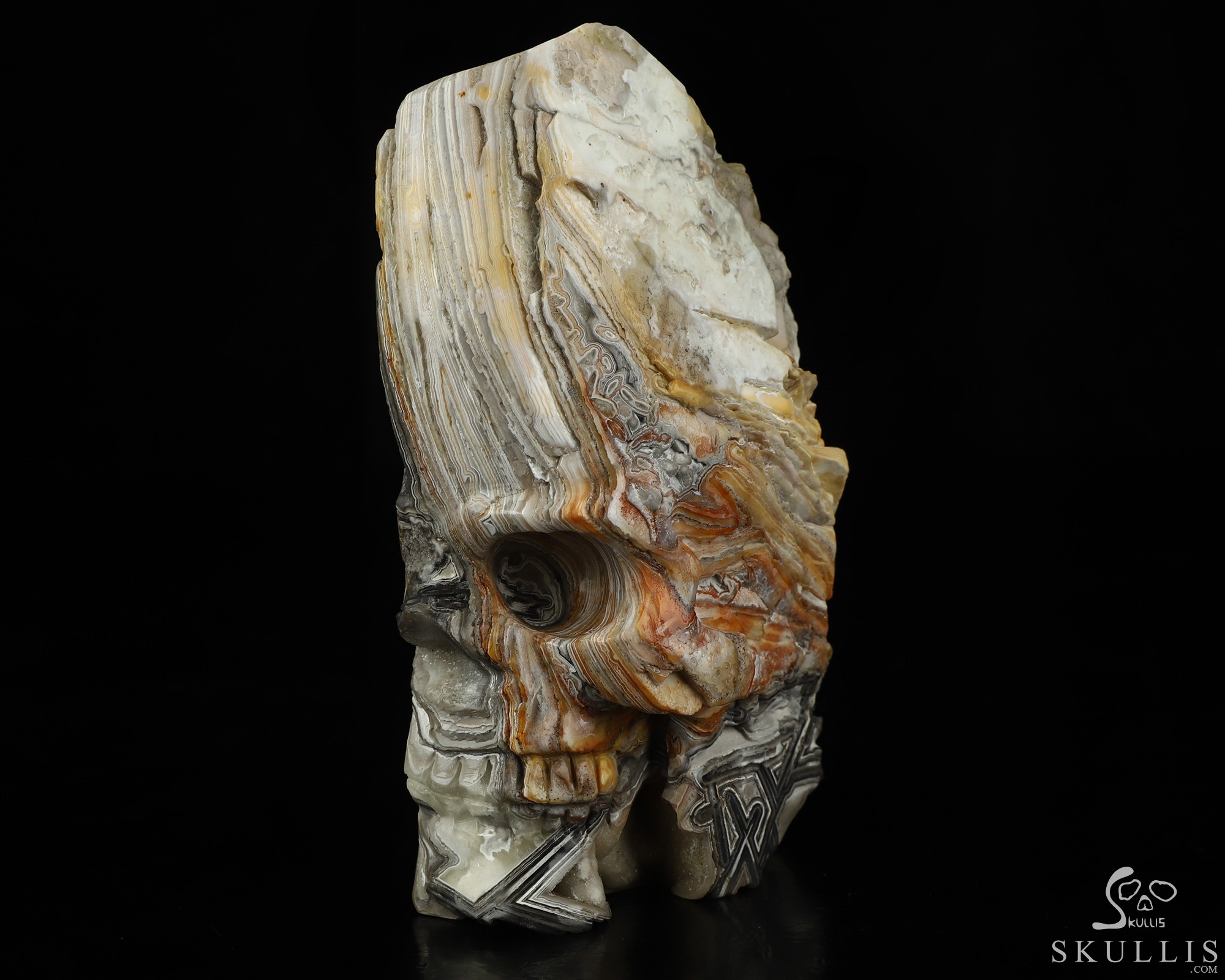 Gemstone 4.4" Lattice Agate Hand Carved Crystal Skull Fine Art Sculpture, Crystal Healing Gemstone 4.4" Lattice Agate Hand Carved Crystal Skull Fine Art Sculpture, Crystal Healing