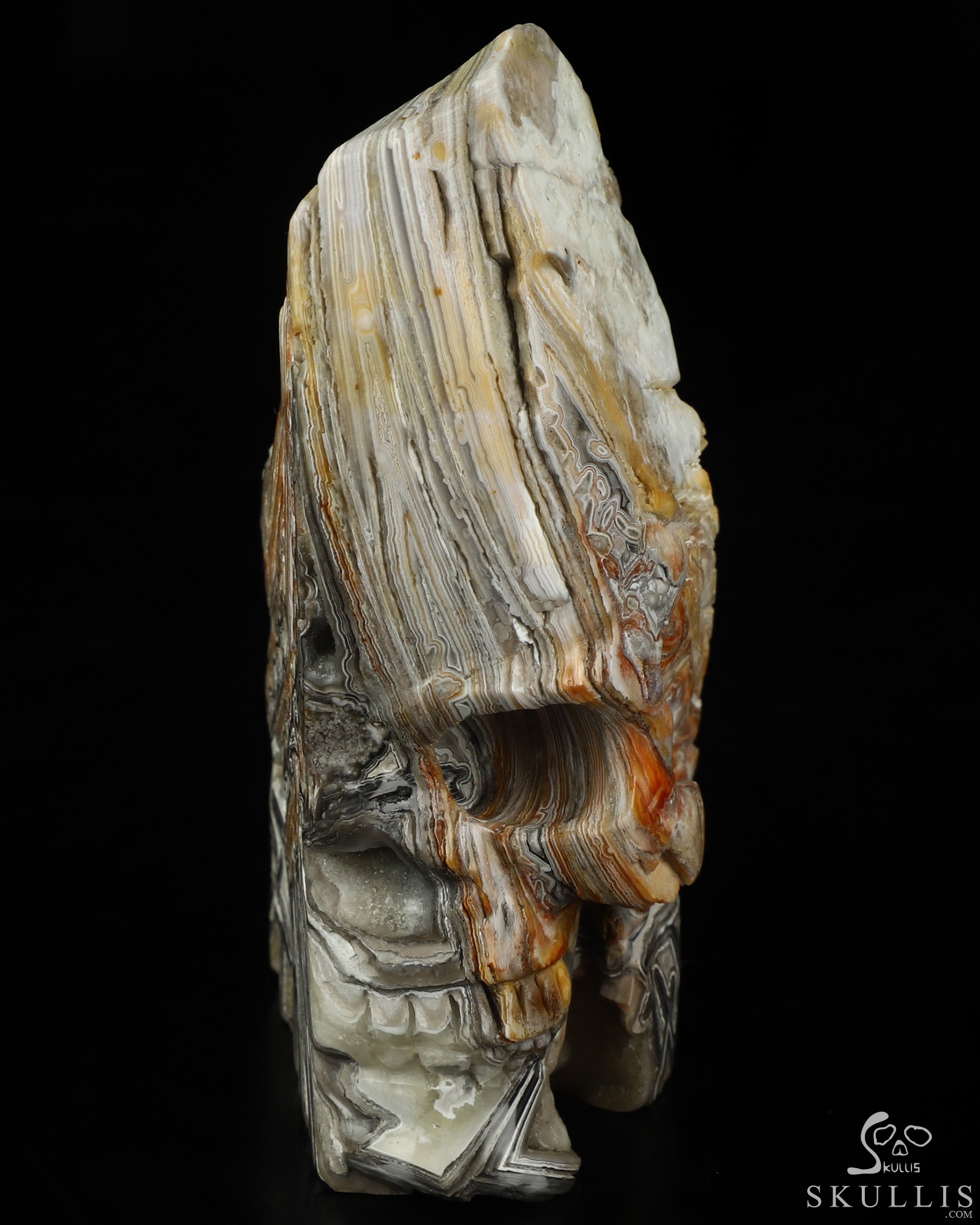 Gemstone 4.4" Lattice Agate Hand Carved Crystal Skull Fine Art Sculpture, Crystal Healing Gemstone 4.4" Lattice Agate Hand Carved Crystal Skull Fine Art Sculpture, Crystal Healing