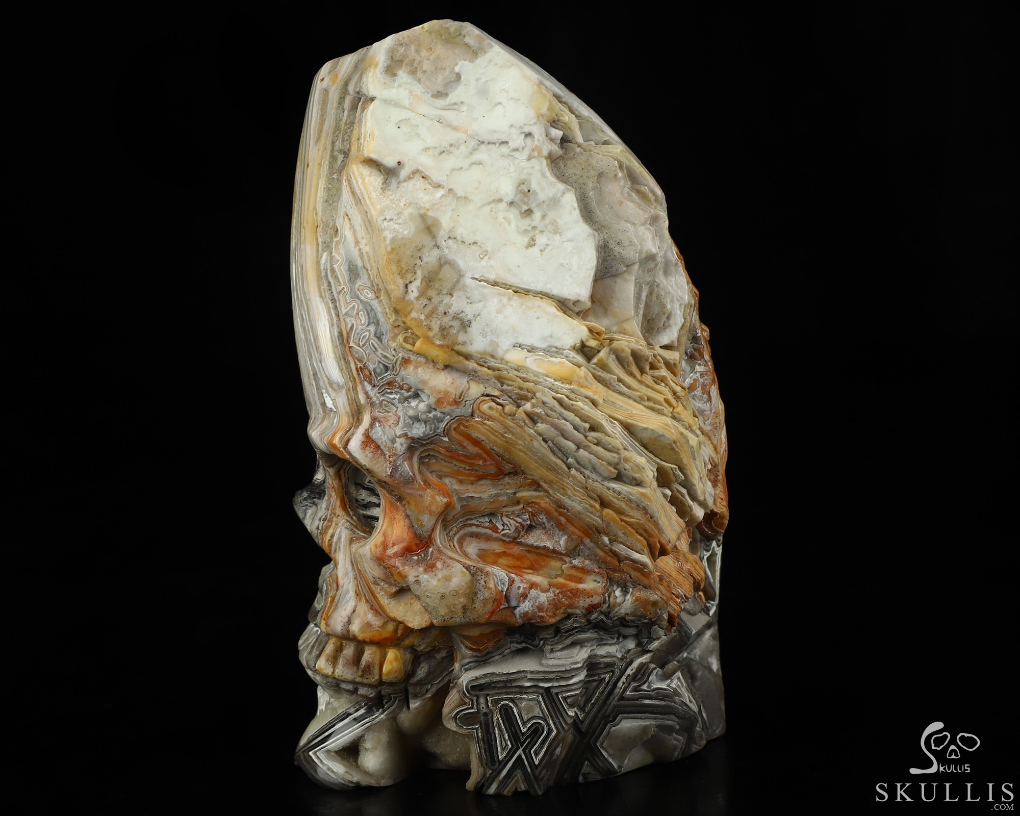 Gemstone 4.4" Lattice Agate Hand Carved Crystal Skull Fine Art Sculpture, Crystal Healing Gemstone 4.4" Lattice Agate Hand Carved Crystal Skull Fine Art Sculpture, Crystal Healing