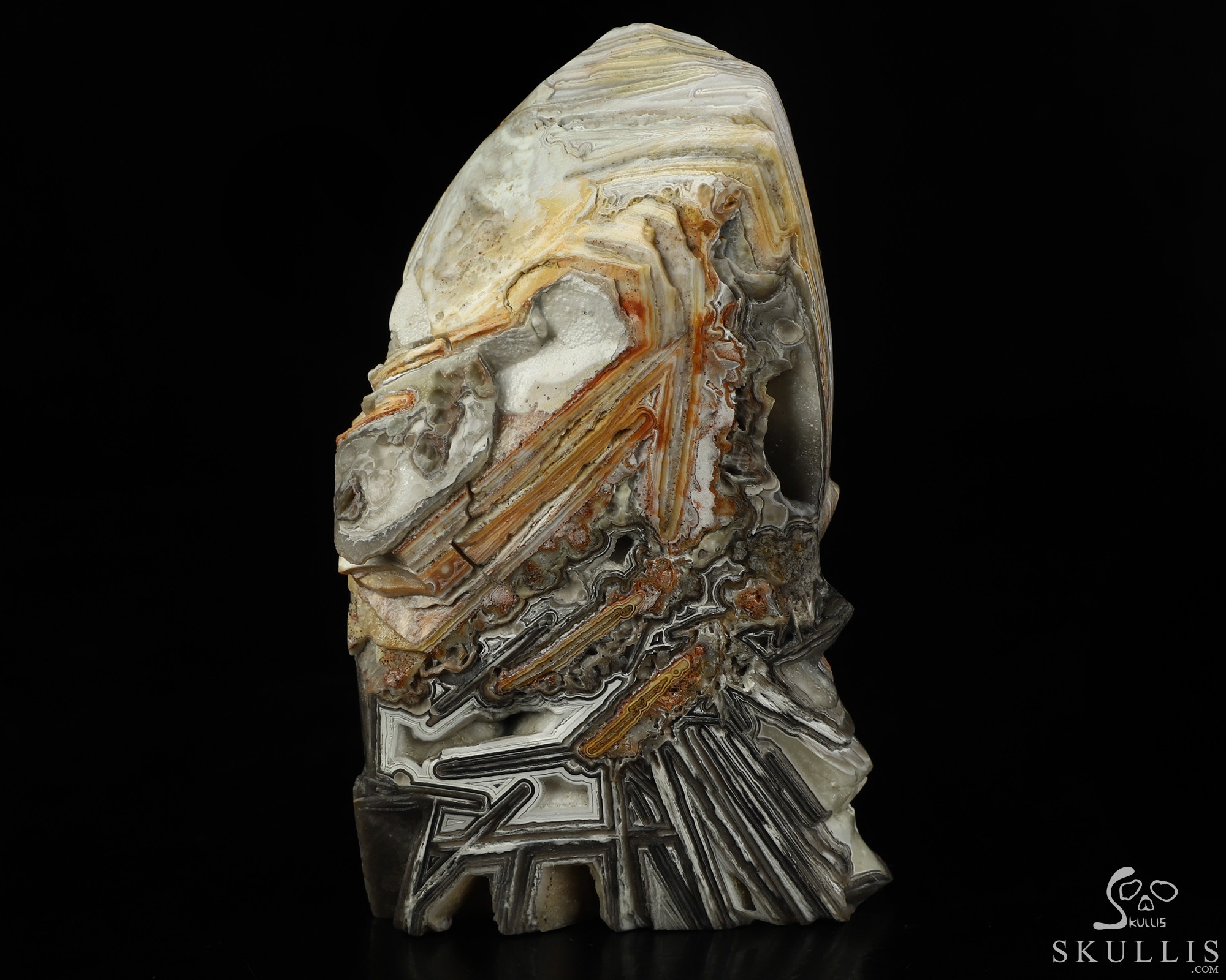 Gemstone 4.4" Lattice Agate Hand Carved Crystal Skull Fine Art Sculpture, Crystal Healing Gemstone 4.4" Lattice Agate Hand Carved Crystal Skull Fine Art Sculpture, Crystal Healing