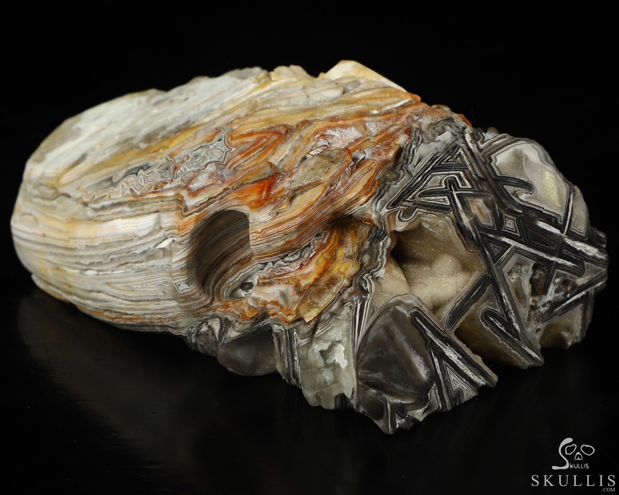 Gemstone 4.4" Lattice Agate Hand Carved Crystal Skull Fine Art Sculpture, Crystal Healing Gemstone 4.4" Lattice Agate Hand Carved Crystal Skull Fine Art Sculpture, Crystal Healing