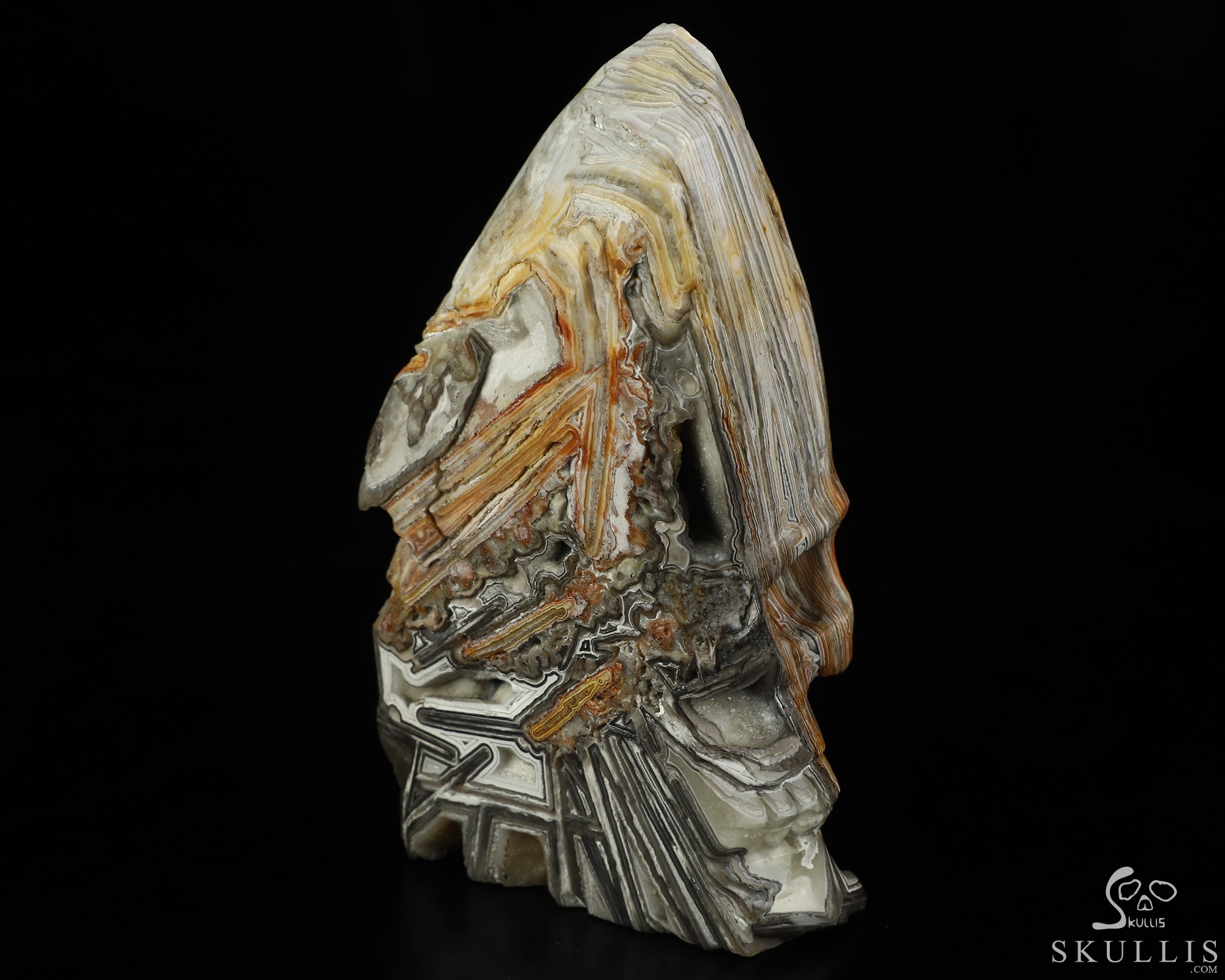 Gemstone 4.4" Lattice Agate Hand Carved Crystal Skull Fine Art Sculpture, Crystal Healing Gemstone 4.4" Lattice Agate Hand Carved Crystal Skull Fine Art Sculpture, Crystal Healing
