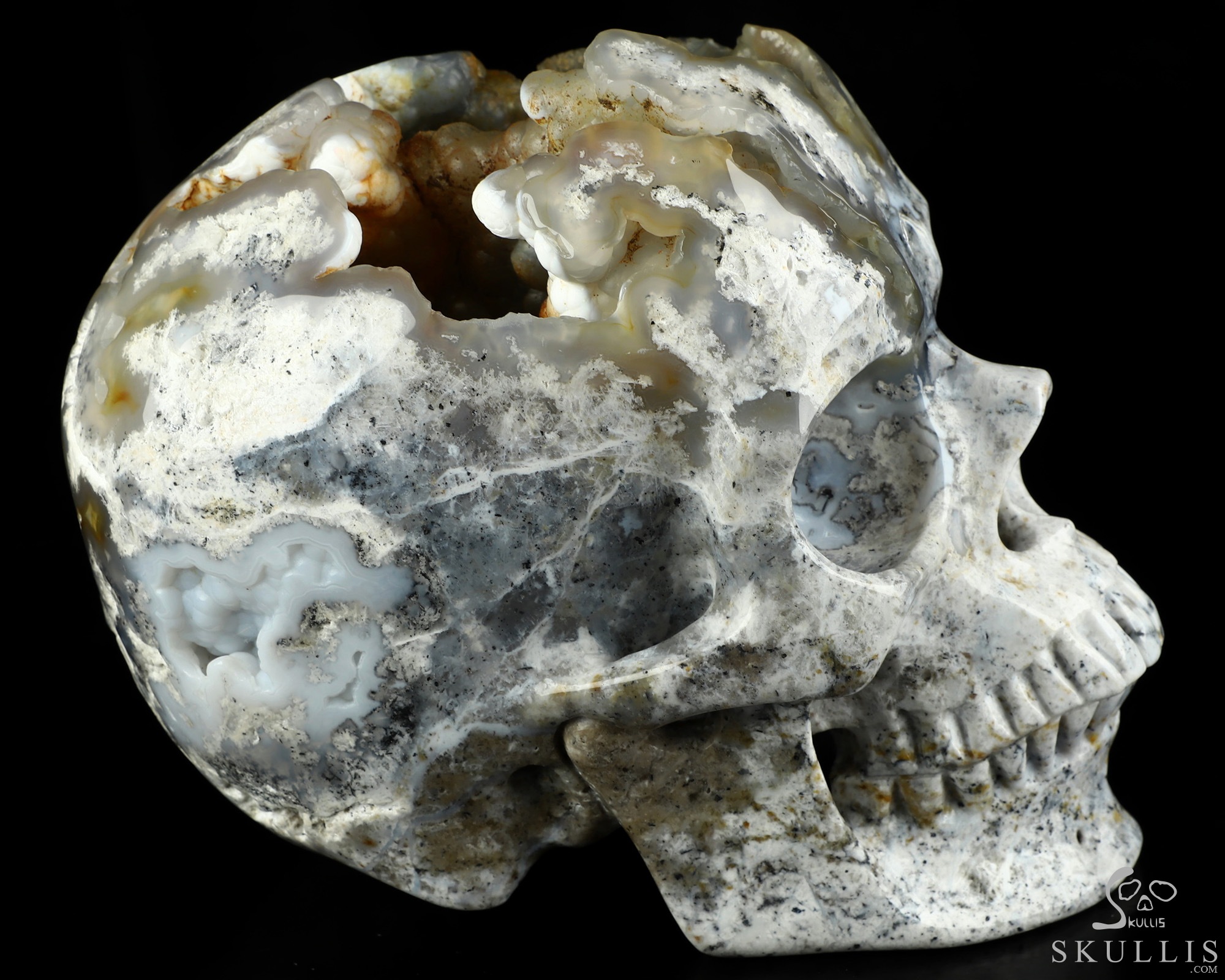 Lifesized 6.7" Flower Agate Hand Carved Crystal Skull, Super Realistic, Crystal Healing Lifesized 6.7" Flower Agate Hand Carved Crystal Skull, Super Realistic, Crystal Healing