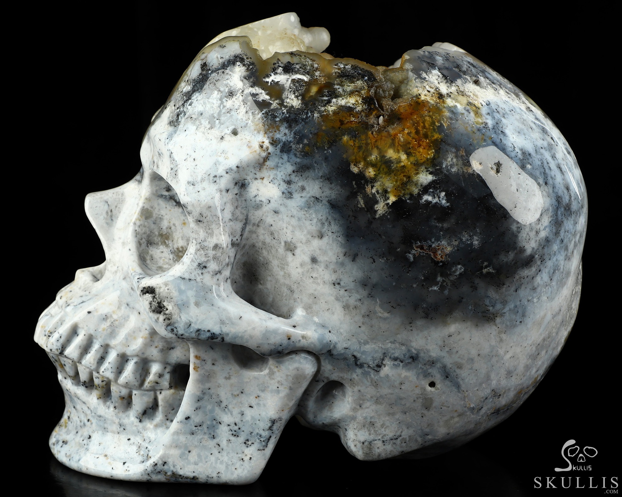 Lifesized 6.7" Flower Agate Hand Carved Crystal Skull, Super Realistic, Crystal Healing Lifesized 6.7" Flower Agate Hand Carved Crystal Skull, Super Realistic, Crystal Healing
