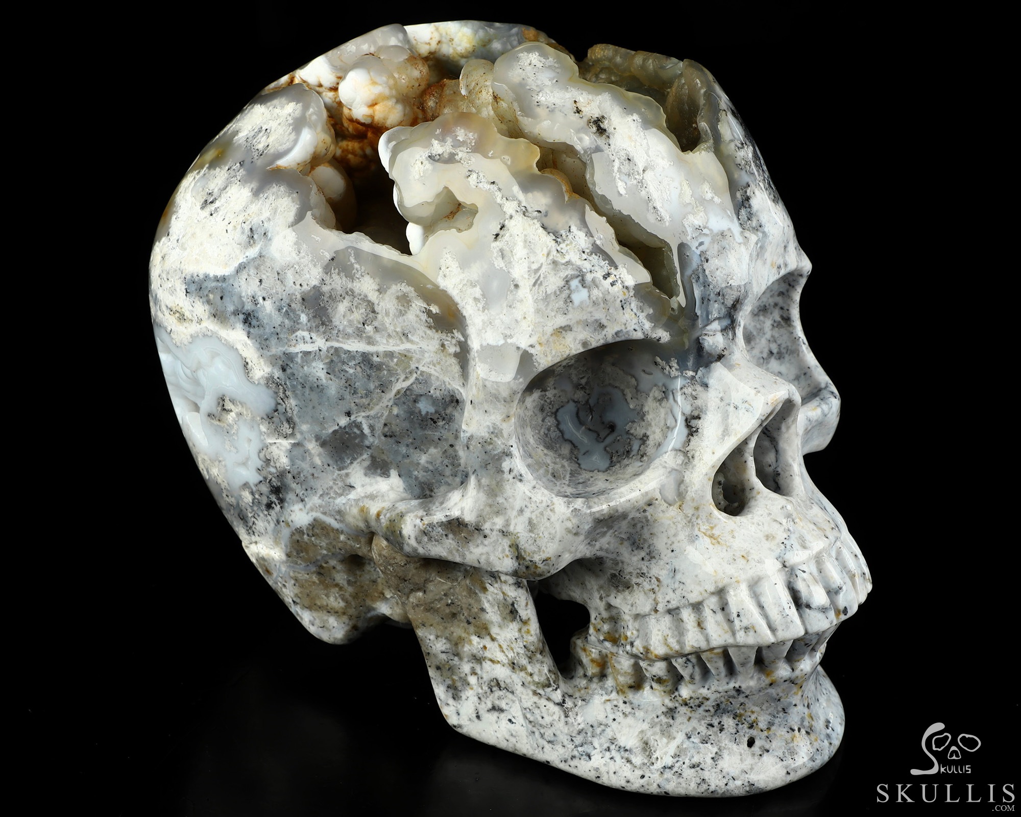 Lifesized 6.7" Flower Agate Hand Carved Crystal Skull, Super Realistic, Crystal Healing Lifesized 6.7" Flower Agate Hand Carved Crystal Skull, Super Realistic, Crystal Healing