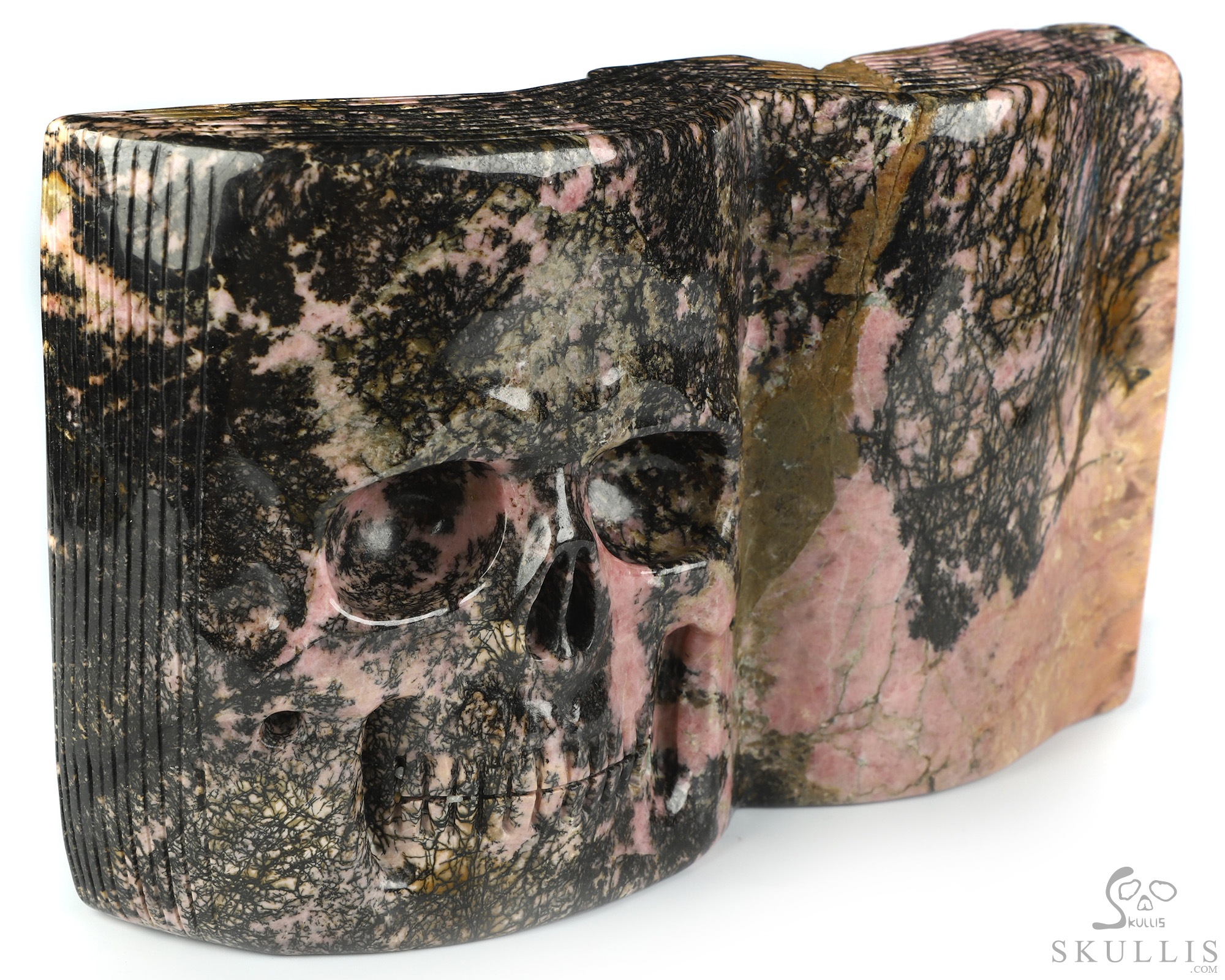 8.3" Pink & Black Rhodonite Hand Carved Crystal Skull Book Fine Art Sculpture, Crystal Healing 8.3" Pink & Black Rhodonite Hand Carved Crystal Skull Book Fine Art Sculpture, Crystal Healing