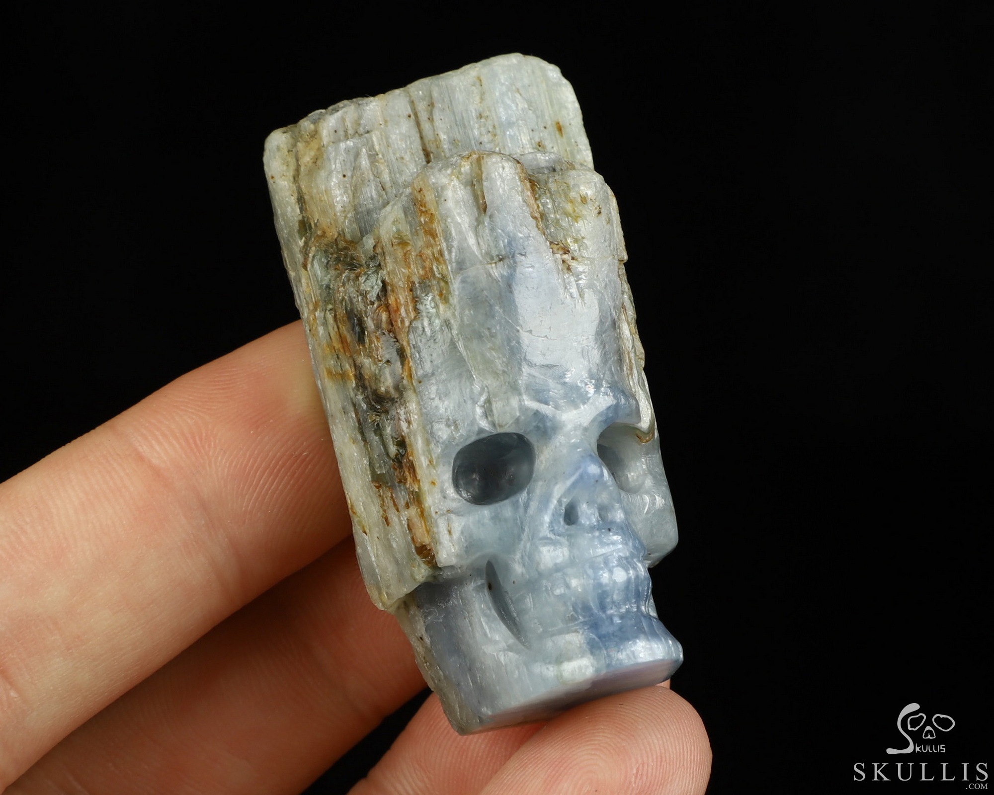 Gemstone 2.0" Kyanite Hand Carved Crystal Skull Fine Art Sculpture, Crystal Healing Gemstone 2.0" Kyanite Hand Carved Crystal Skull Fine Art Sculpture, Crystal Healing