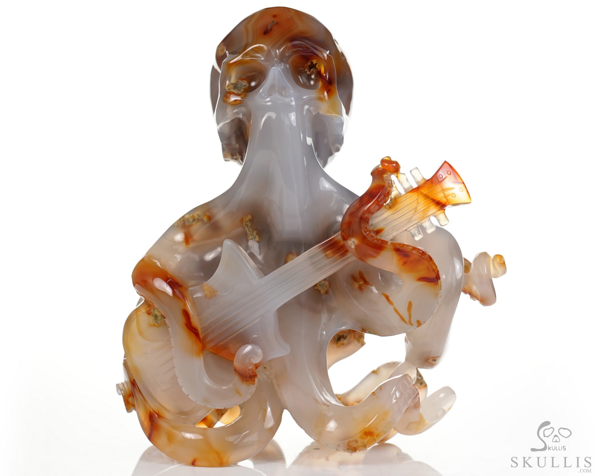 June 1, 2026 ACSAD (A Crystal Skull a Day) - Ocean Octave - Carnelian Carved Octopus Skull Guitar Sculpture June 1, 2026 ACSAD (A Crystal Skull a Day) - Ocean Octave - Carnelian Carved Octopus Skull Guitar Sculpture