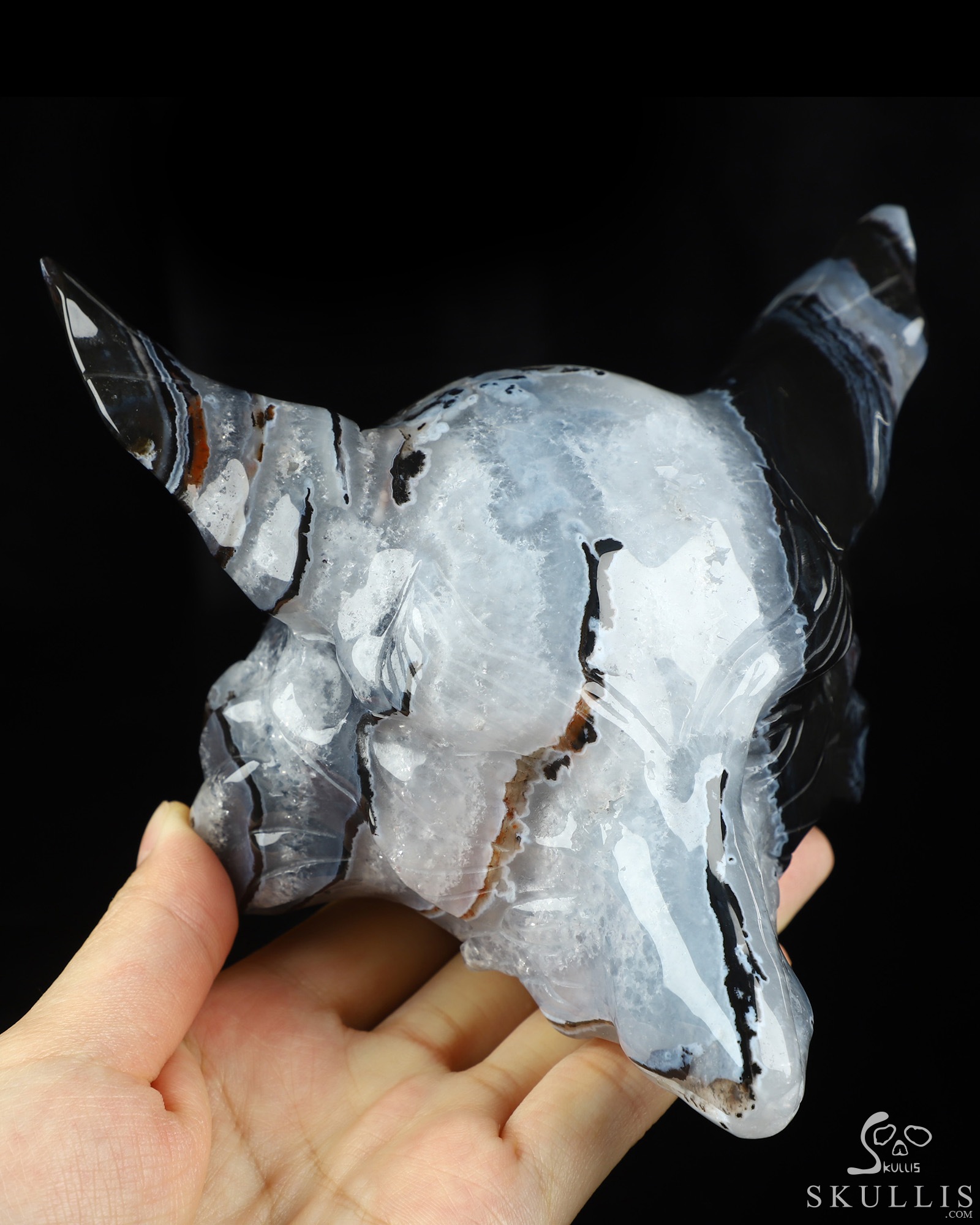 5.1" Black Zebra Agate Hand Carved Crystal Fox Head Fine Art Sculpture, Crystal Healing 5.1" Black Zebra Agate Hand Carved Crystal Fox Head Fine Art Sculpture, Crystal Healing