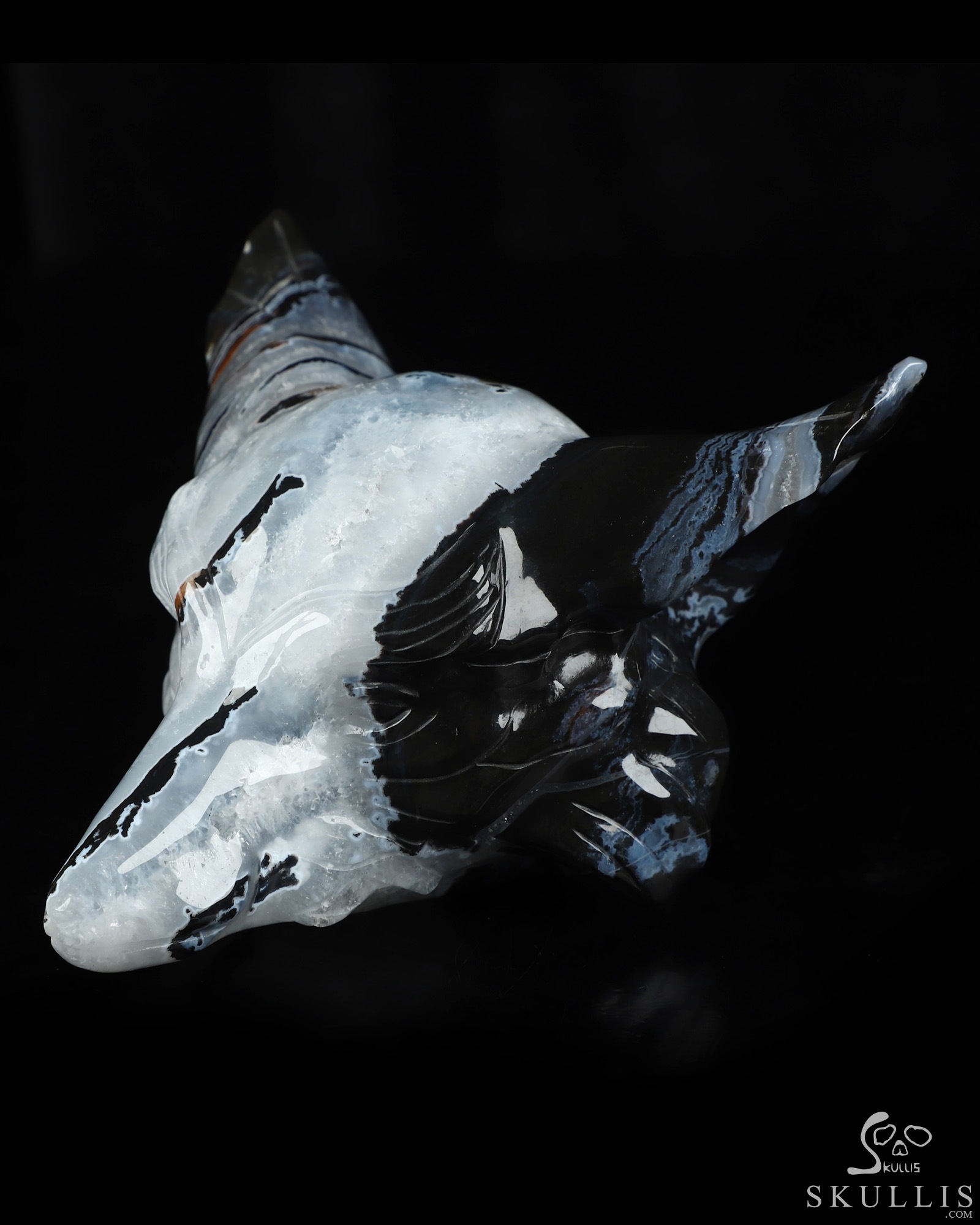 5.1" Black Zebra Agate Hand Carved Crystal Fox Head Fine Art Sculpture, Crystal Healing 5.1" Black Zebra Agate Hand Carved Crystal Fox Head Fine Art Sculpture, Crystal Healing