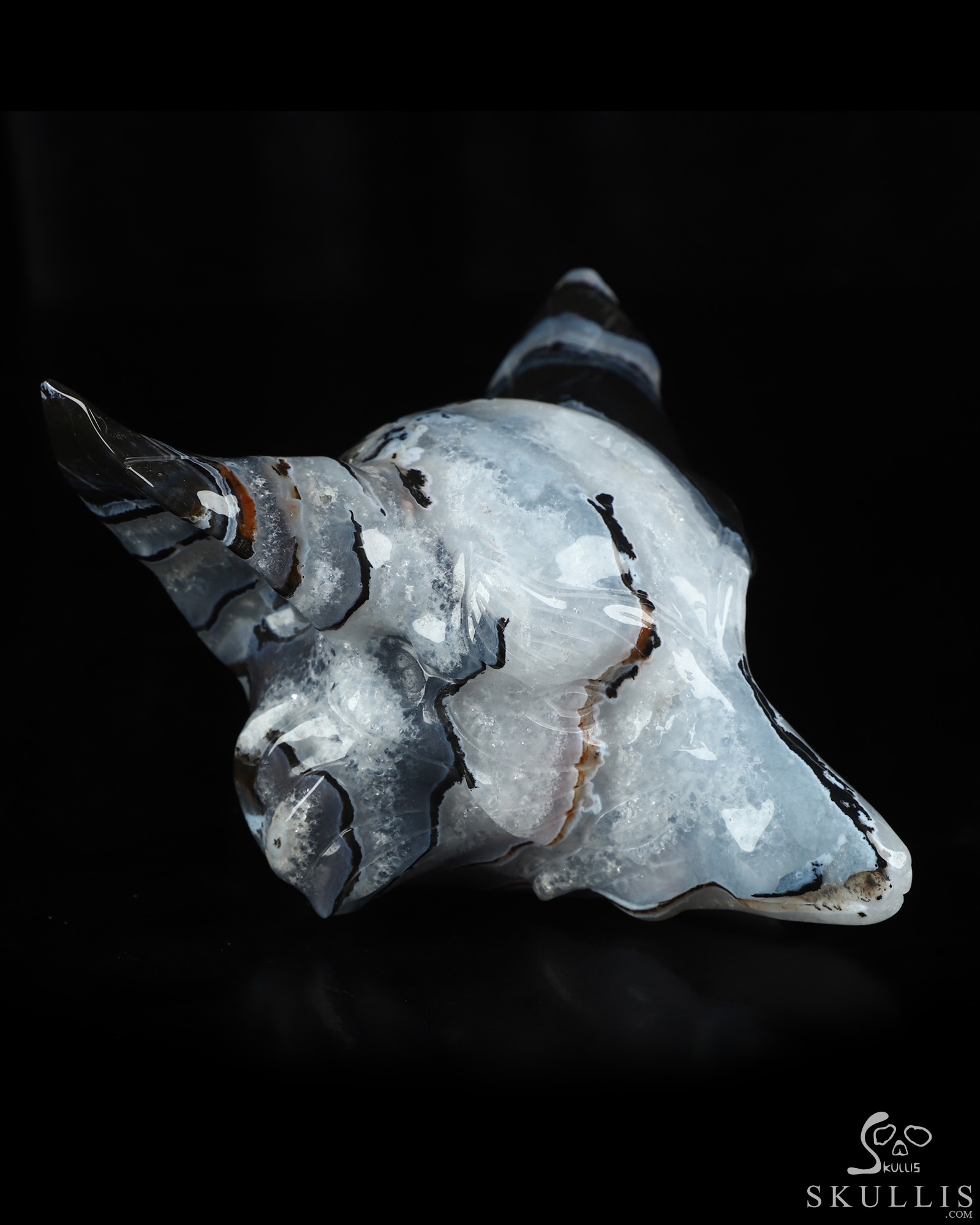 5.1" Black Zebra Agate Hand Carved Crystal Fox Head Fine Art Sculpture, Crystal Healing 5.1" Black Zebra Agate Hand Carved Crystal Fox Head Fine Art Sculpture, Crystal Healing