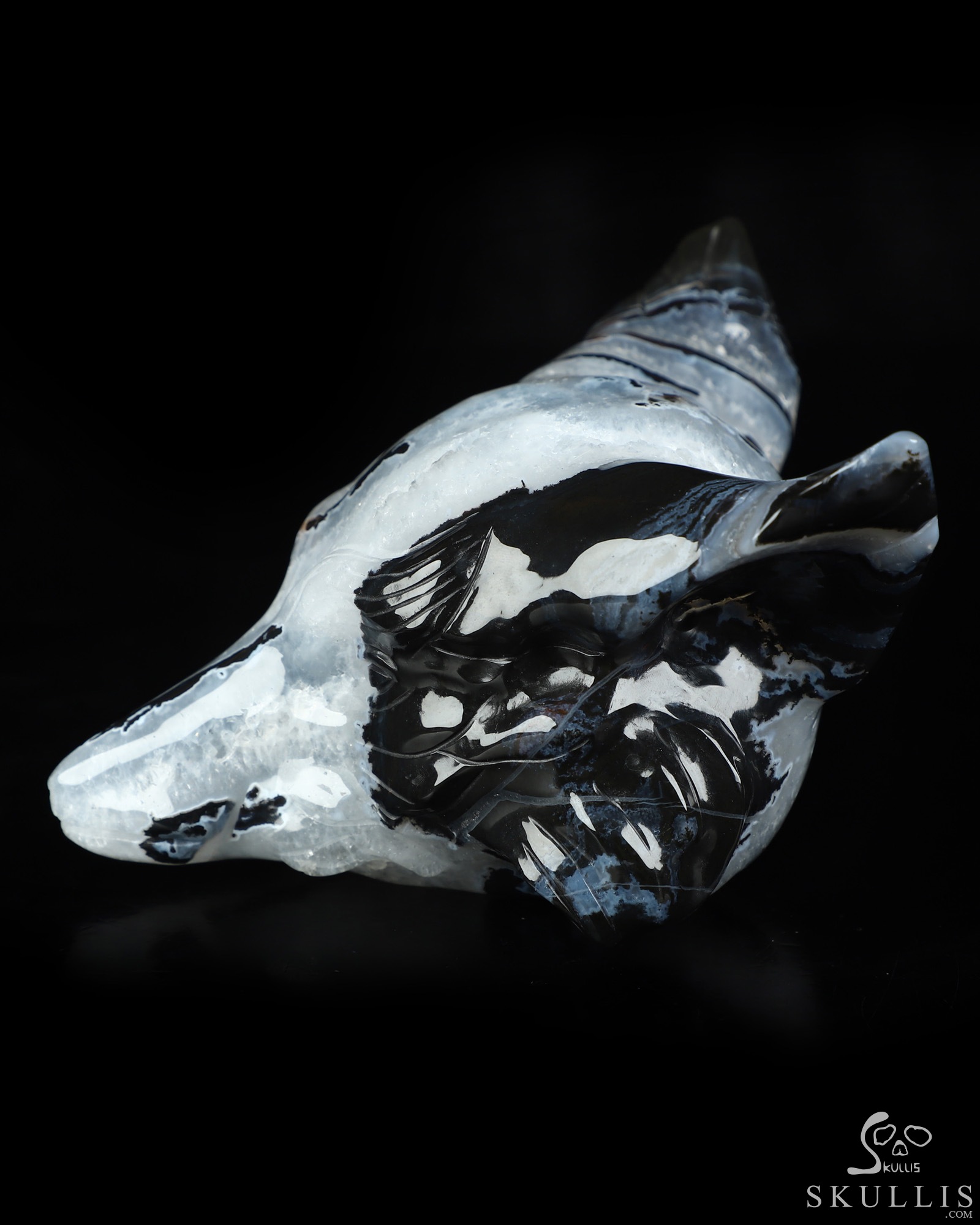 5.1" Black Zebra Agate Hand Carved Crystal Fox Head Fine Art Sculpture, Crystal Healing 5.1" Black Zebra Agate Hand Carved Crystal Fox Head Fine Art Sculpture, Crystal Healing
