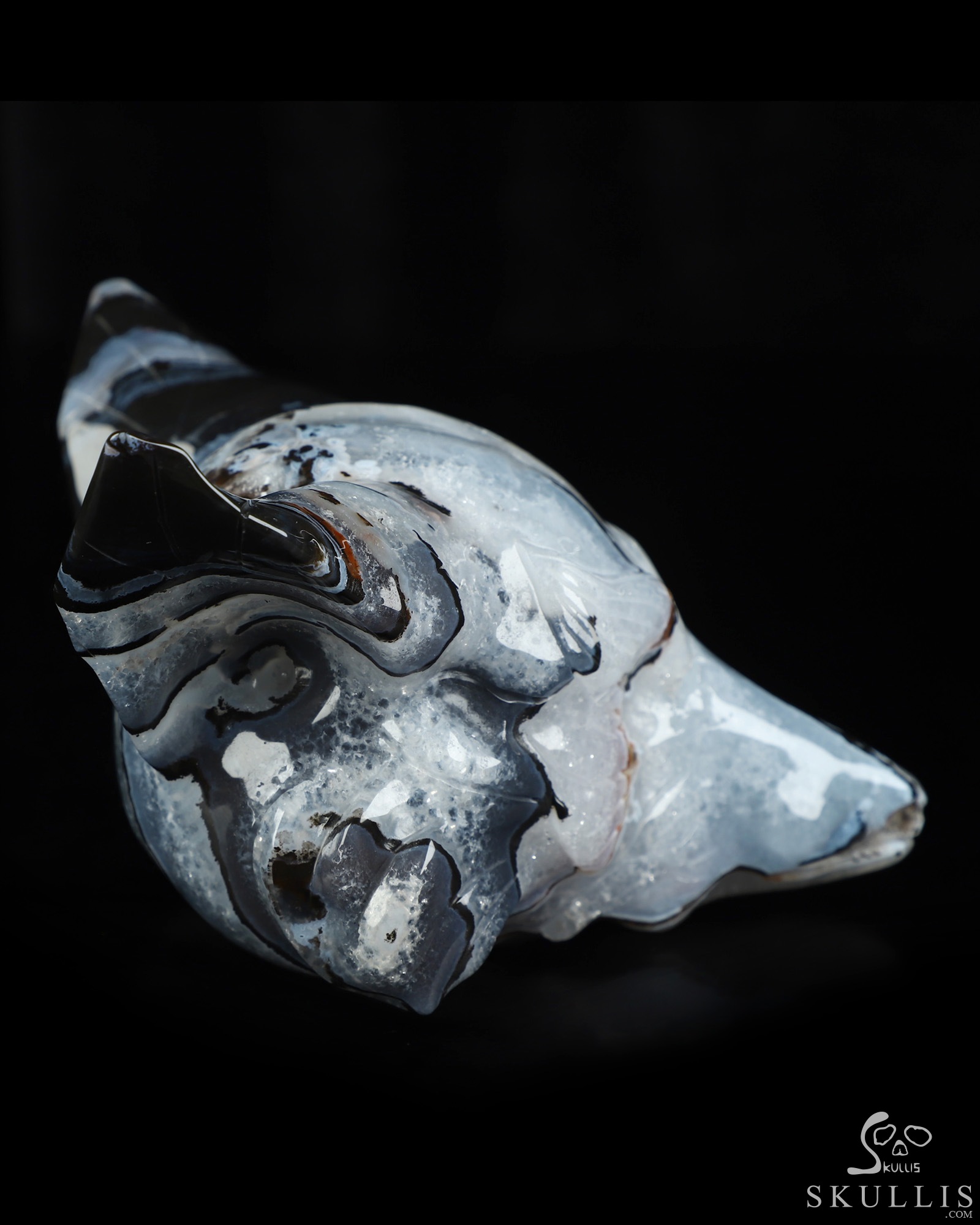 5.1" Black Zebra Agate Hand Carved Crystal Fox Head Fine Art Sculpture, Crystal Healing 5.1" Black Zebra Agate Hand Carved Crystal Fox Head Fine Art Sculpture, Crystal Healing