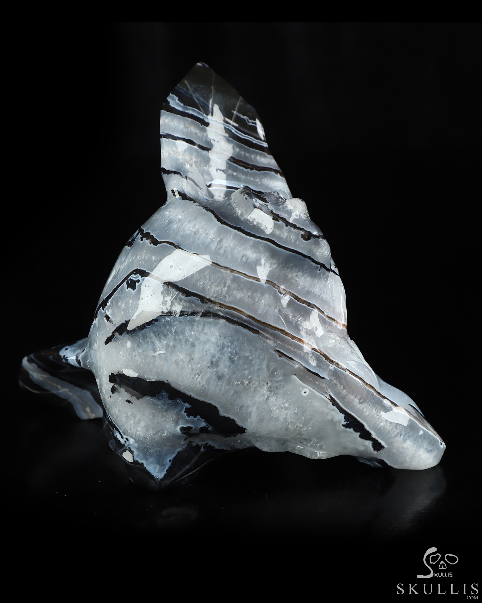 5.1" Black Zebra Agate Hand Carved Crystal Fox Head Fine Art Sculpture, Crystal Healing 5.1" Black Zebra Agate Hand Carved Crystal Fox Head Fine Art Sculpture, Crystal Healing