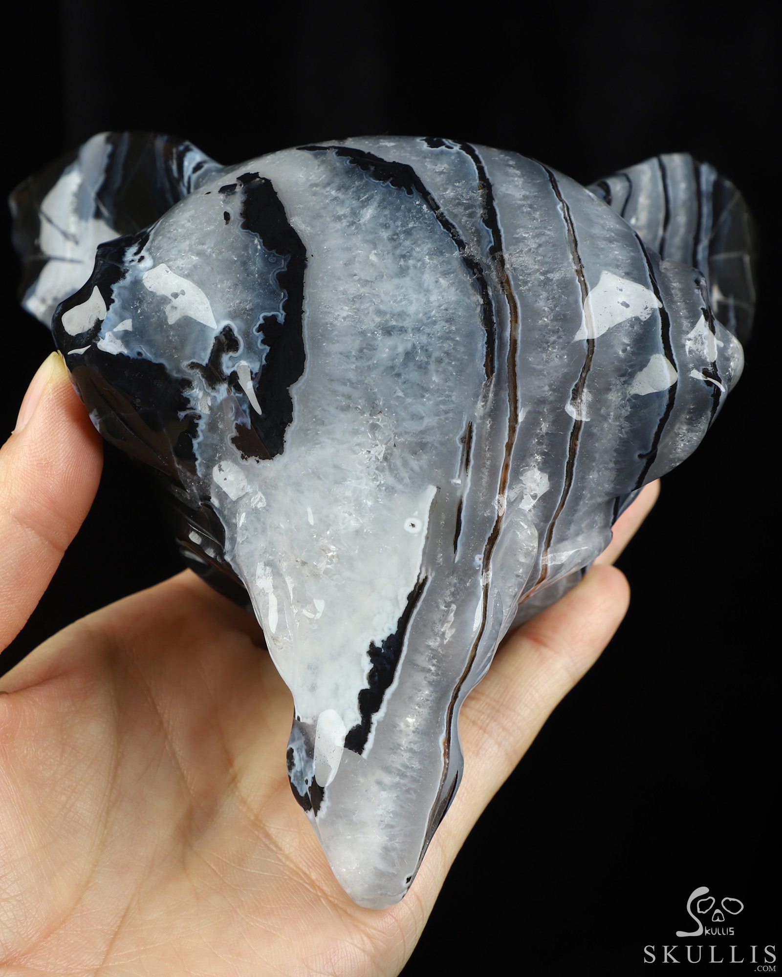 5.1" Black Zebra Agate Hand Carved Crystal Fox Head Fine Art Sculpture, Crystal Healing 5.1" Black Zebra Agate Hand Carved Crystal Fox Head Fine Art Sculpture, Crystal Healing