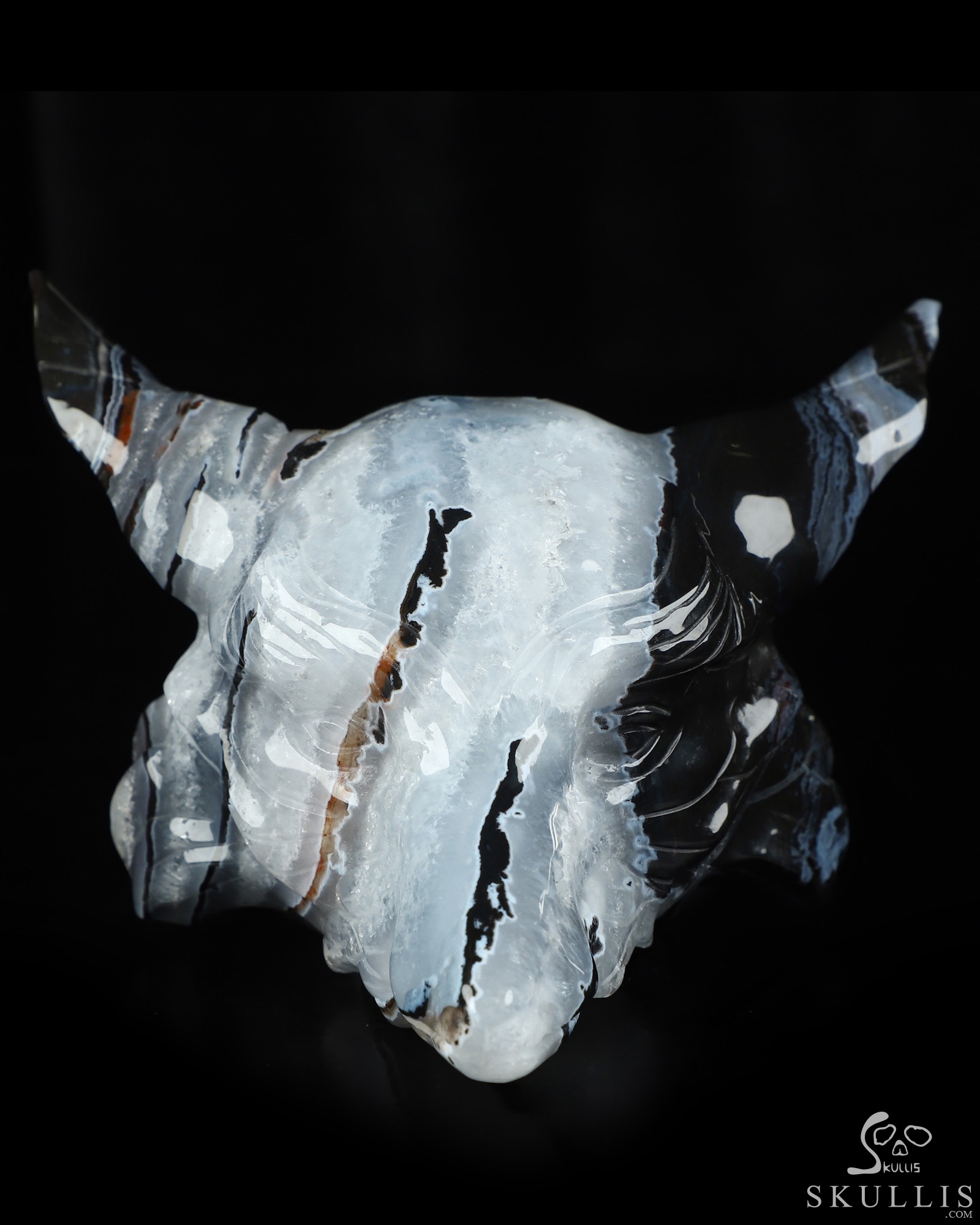 5.1" Black Zebra Agate Hand Carved Crystal Fox Head Fine Art Sculpture, Crystal Healing 5.1" Black Zebra Agate Hand Carved Crystal Fox Head Fine Art Sculpture, Crystal Healing