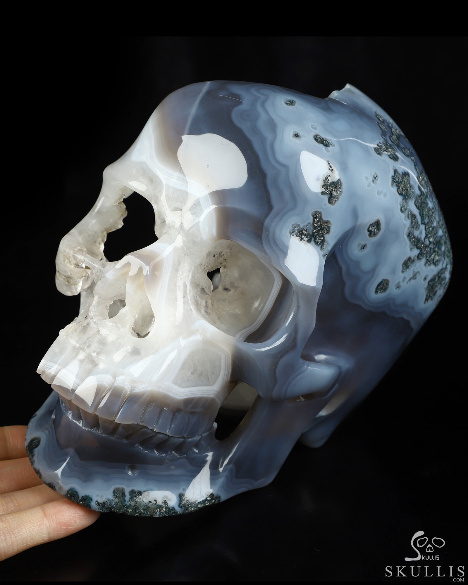 Lifesized 7.2" Agate Geode Hand Carved Crystal Skull, Super Realistic, Crystal Healing Lifesized 7.2" Agate Geode Hand Carved Crystal Skull, Super Realistic, Crystal Healing