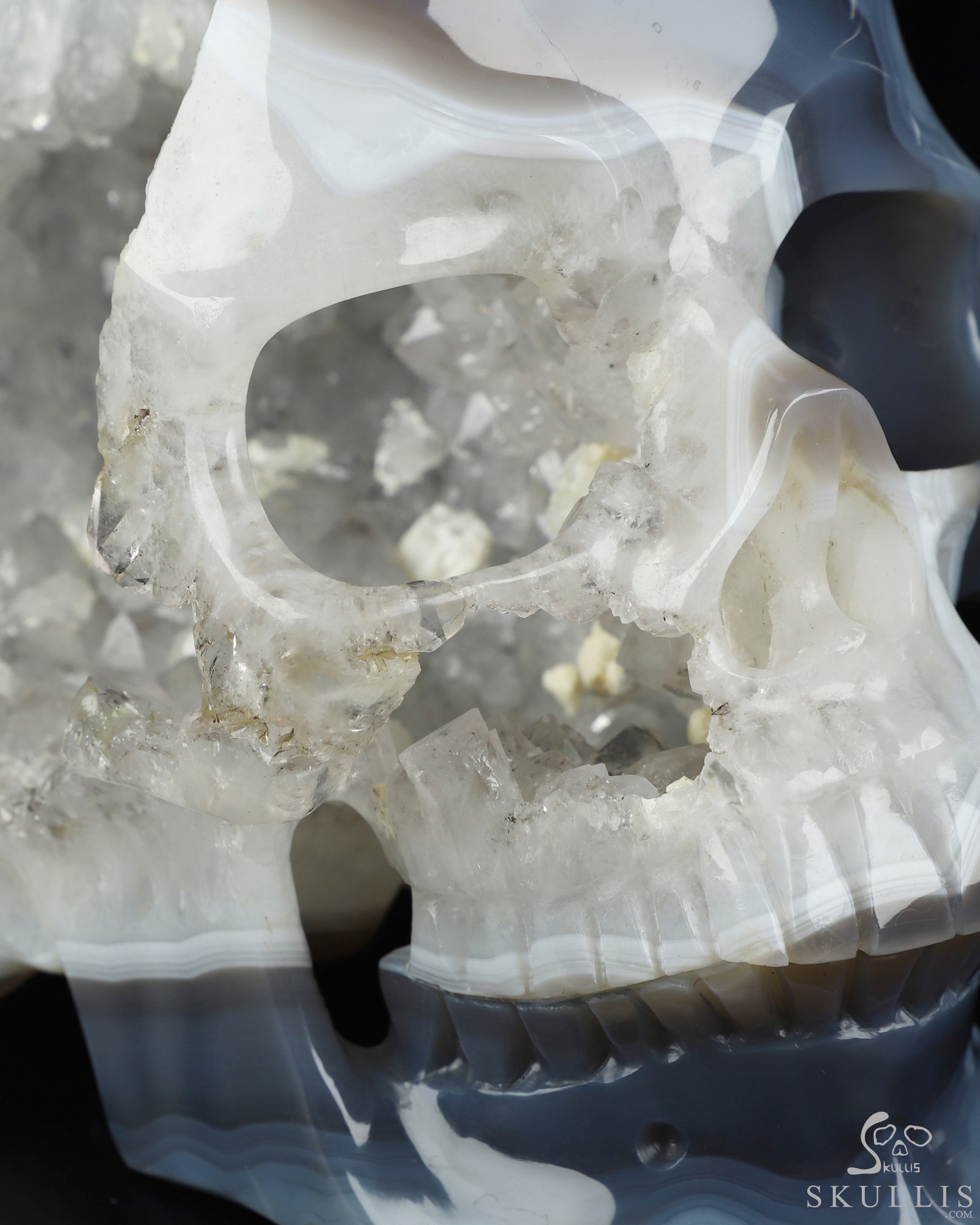 Lifesized 7.2" Agate Geode Hand Carved Crystal Skull, Super Realistic, Crystal Healing Lifesized 7.2" Agate Geode Hand Carved Crystal Skull, Super Realistic, Crystal Healing